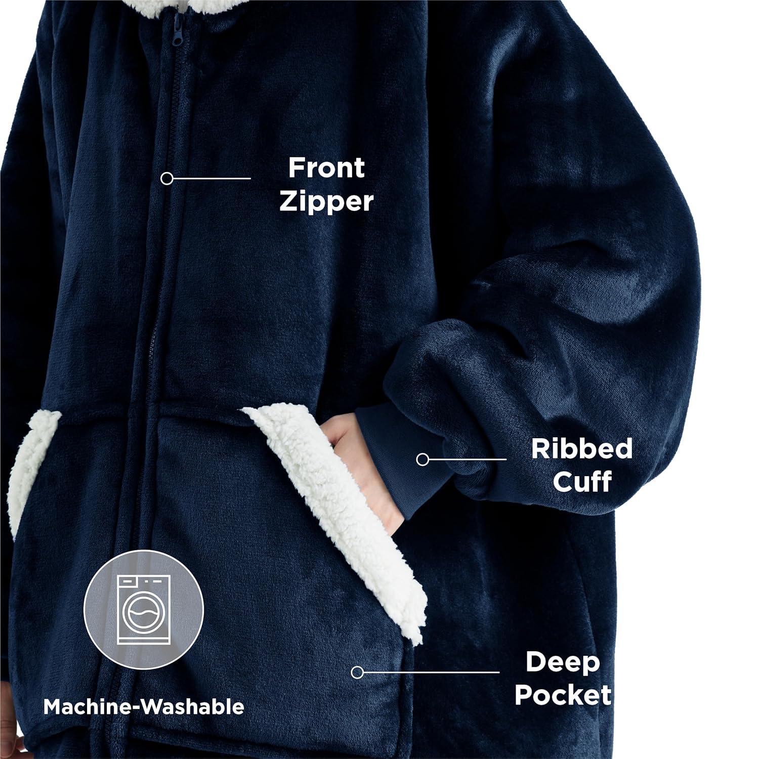 Bedsure Blanket Hoodie, Wearable Blanket for Adults & Kids as Gifts for Women Men, Birthday Gifts for Women Mom Girl Sherpa Oversized Hoodie, Black, Standard