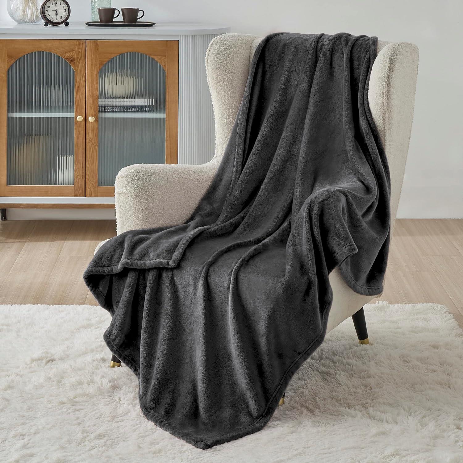 Fleece Blanket Throw Blanket Dark Grey - 300GSM Throw Blankets for Couch, Sofa, Bed, Soft Lightweight Plush Cozy Blankets and Throws for Toddlers