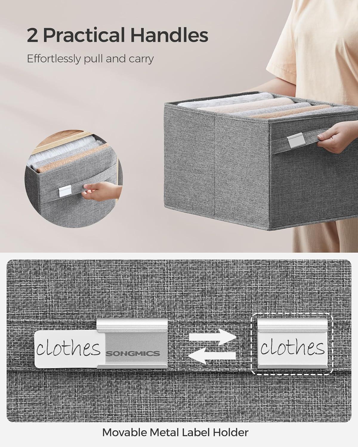 SONGMICS Storage Baskets, Set of 4 Extra Large Storage Bins for Organizing, 30L, 15.7 x 11.8 x 9.8 Inches, Fabric Storage Cubes for Shelves, Easy to Clean, Foldable, 2 Handles, Dove Gray UROB240G04