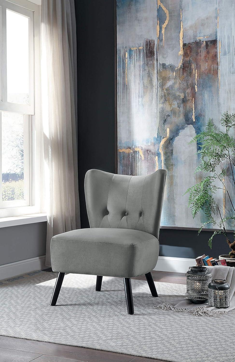 Gray Velvet Button-Tufted Armless Accent Chair
