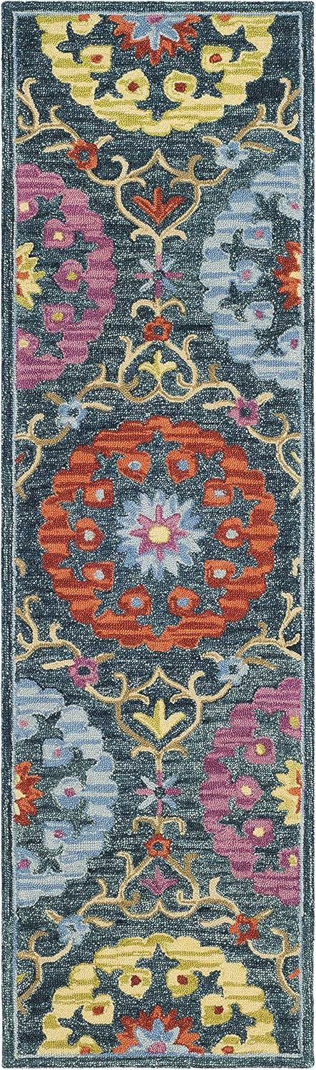 Suzani SZN328 Hand Hooked Indoor Runner Rug - Blue/Multi - 2'3"x8' - Safavieh.