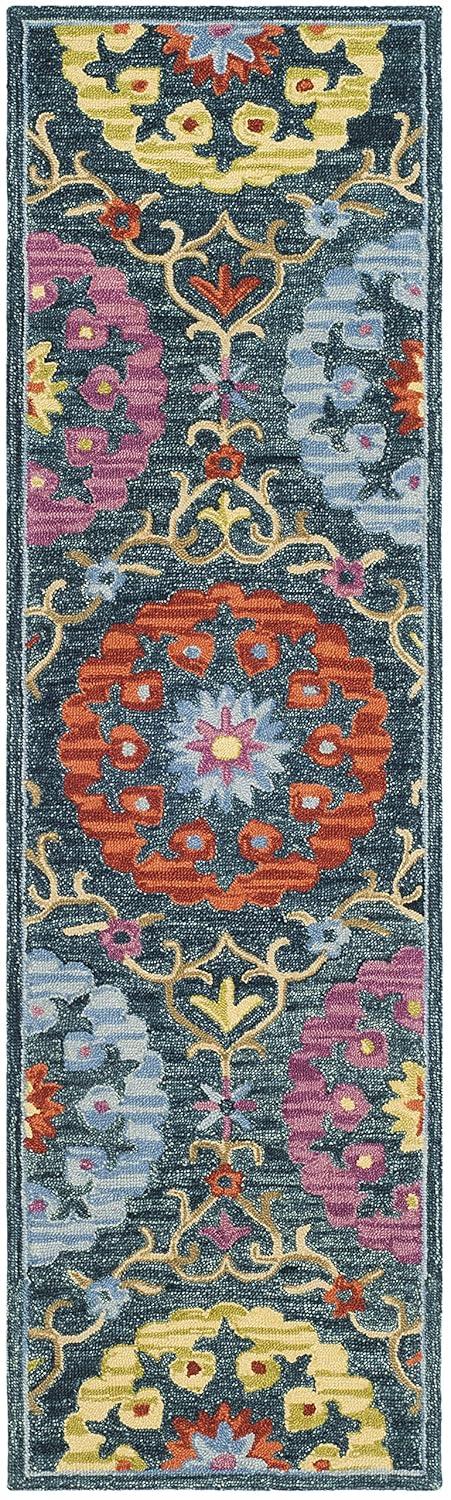 Suzani SZN328 Hand Hooked Indoor Runner Rug - Blue/Multi - 2'3"x8' - Safavieh.