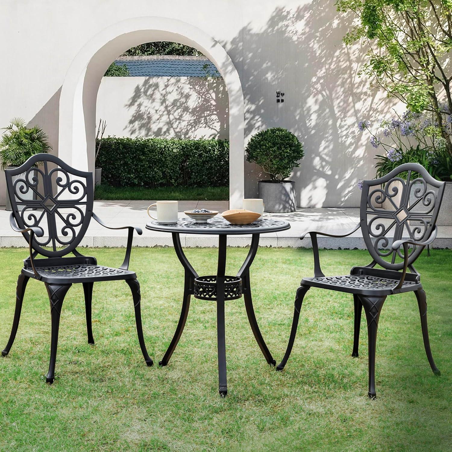 Nuu Garden  3-piece Black Cast Aluminum Patio Bistro Set vintage-inspired flower