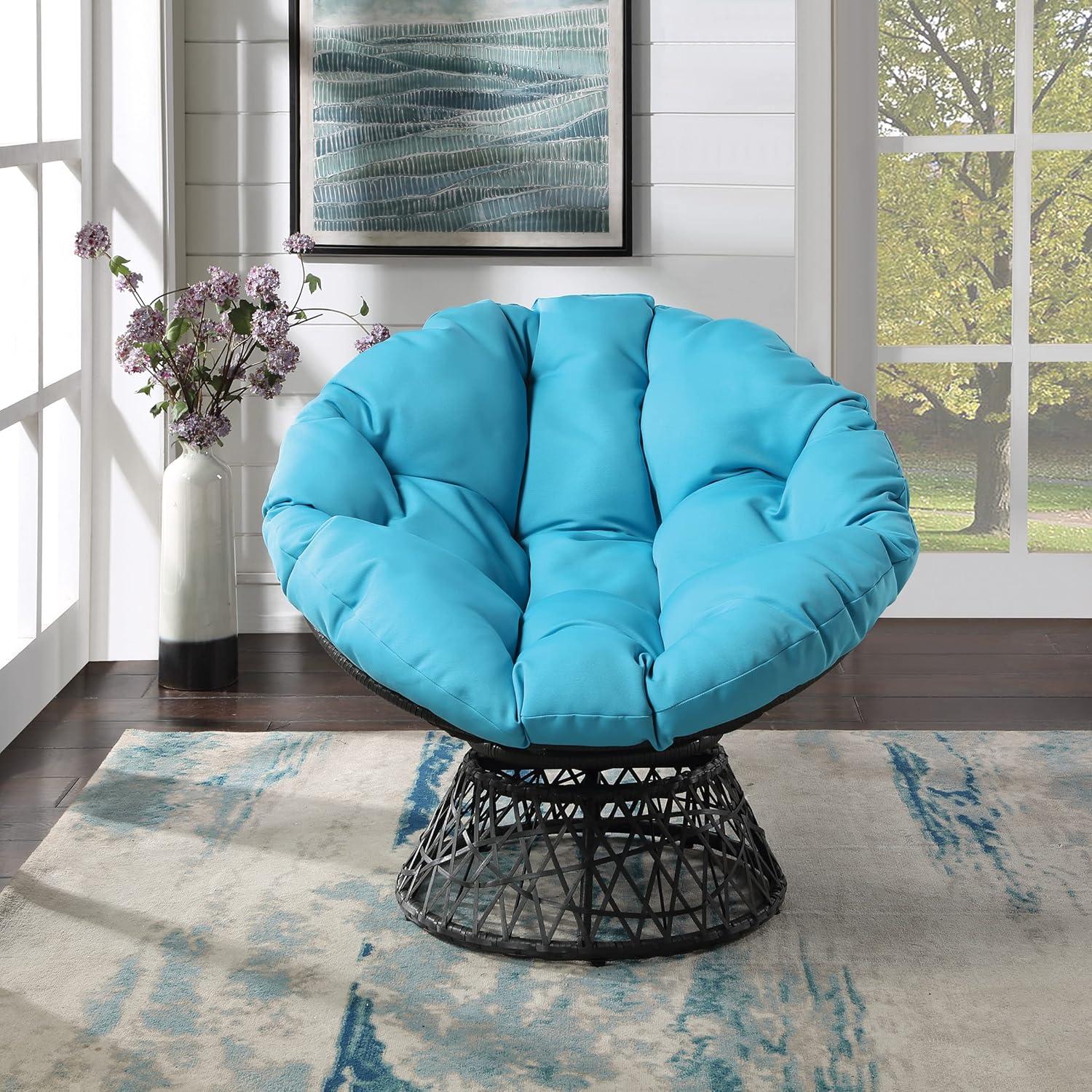 Blue Metal and Wicker 360° Swivel Lounge Chair