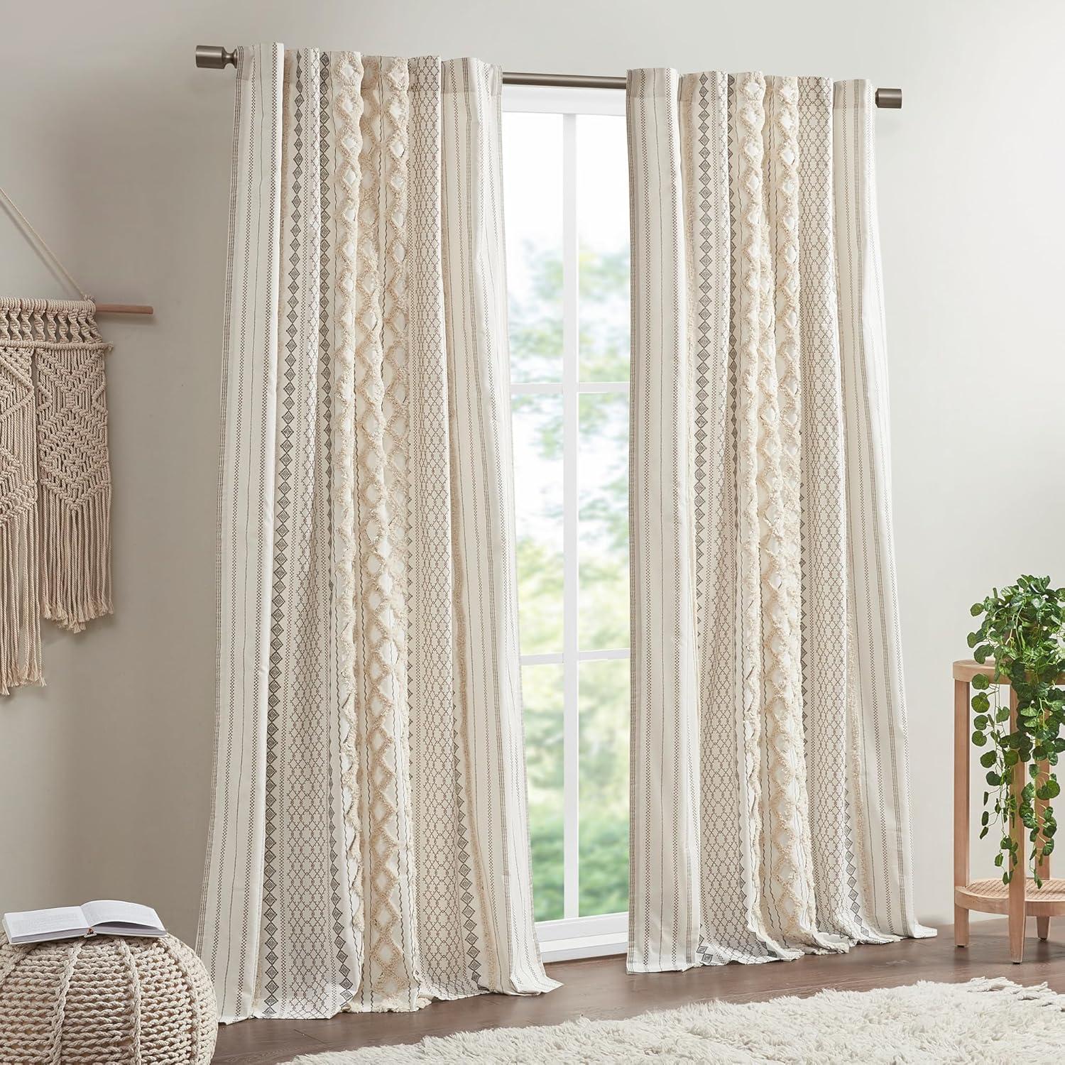 Ivory Cotton Light-Filtering Geometric Drape Panel