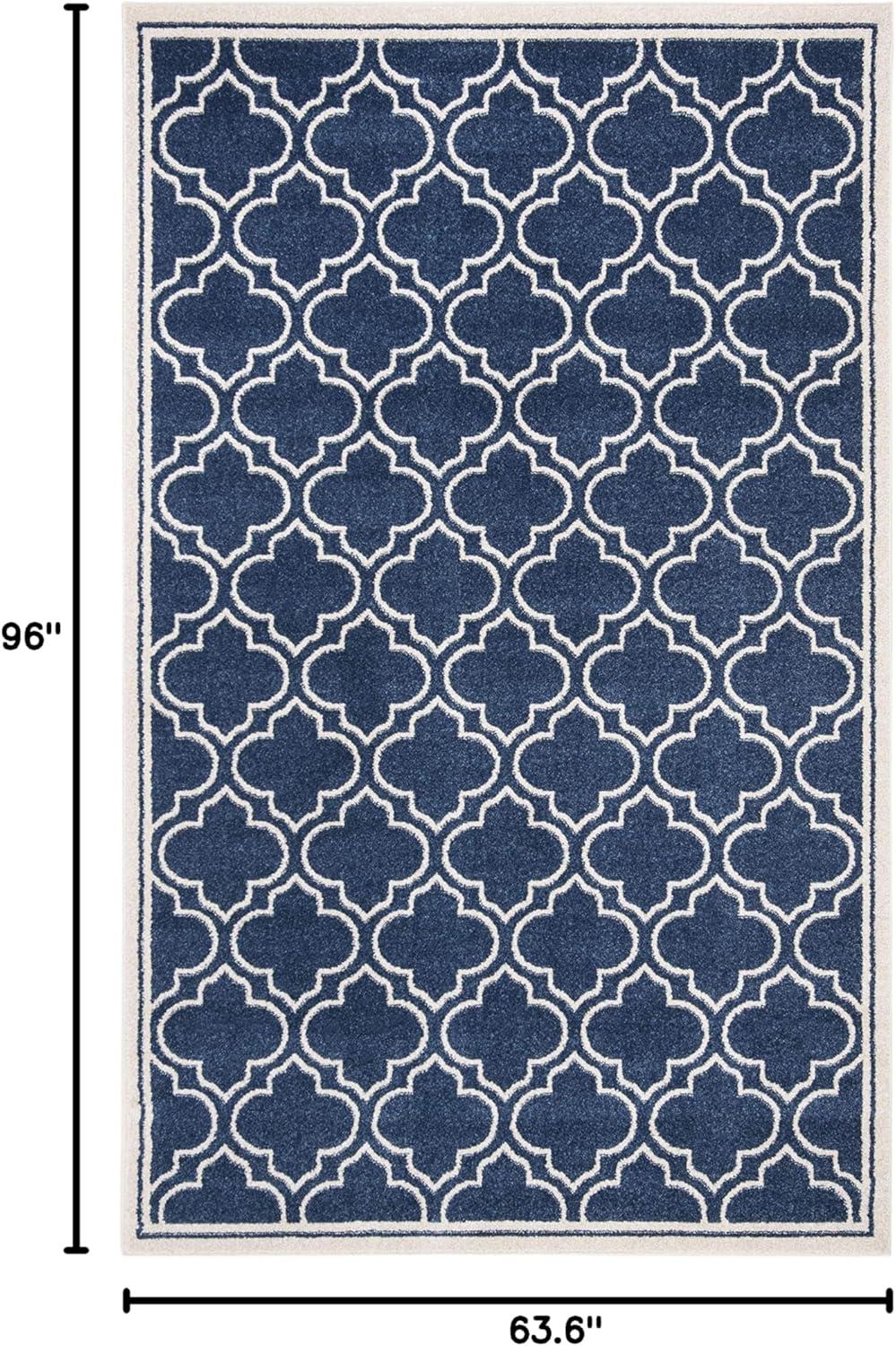 Navy & Ivory Reversible Washable Synthetic Area Rug 5' x 8'