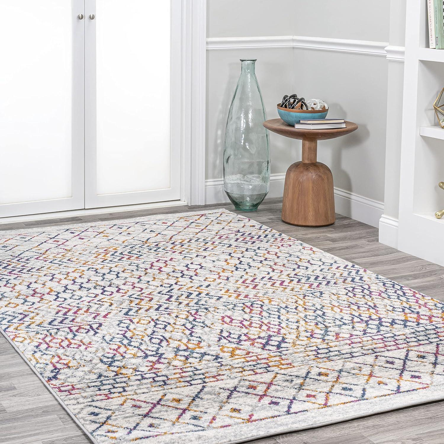 Moroccan Vintage Multi-Cream Geometric 3' x 5' Easy-Care Area Rug