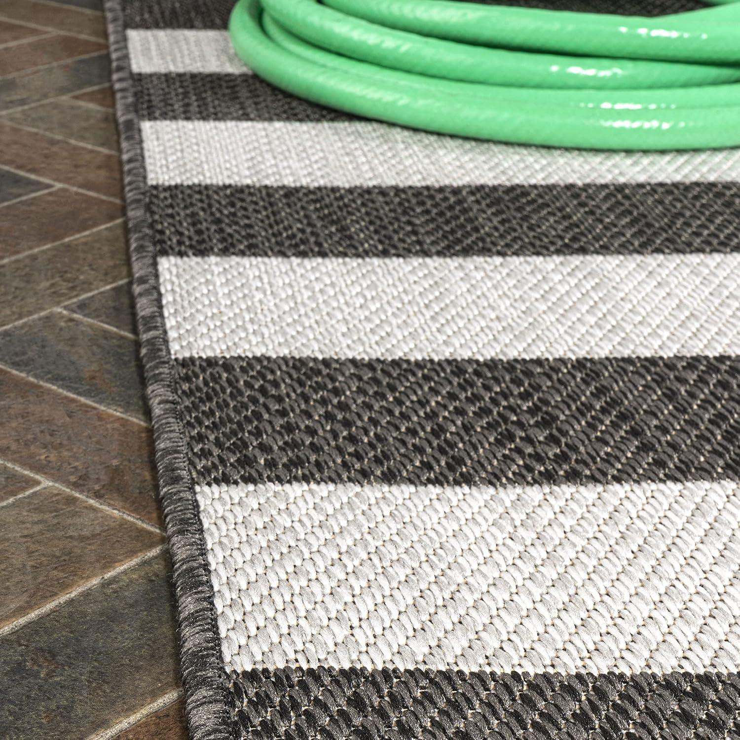 Negril Two-Tone Wide Stripe Indoor/Outdoor Area Rug - JONATHAN Y