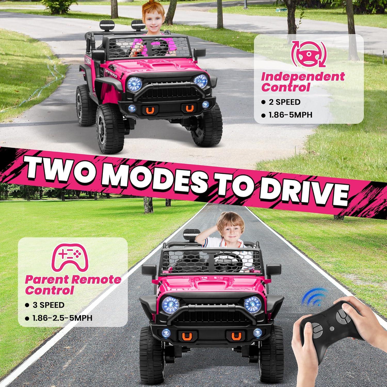 Ancheer 24V Real 2 Seater Ride On Toys Electric SUV Jeep Car With Remote Control,2WD/4WD Switchable, 4X100W Motor, Bluetooth, Music, USB, Lights