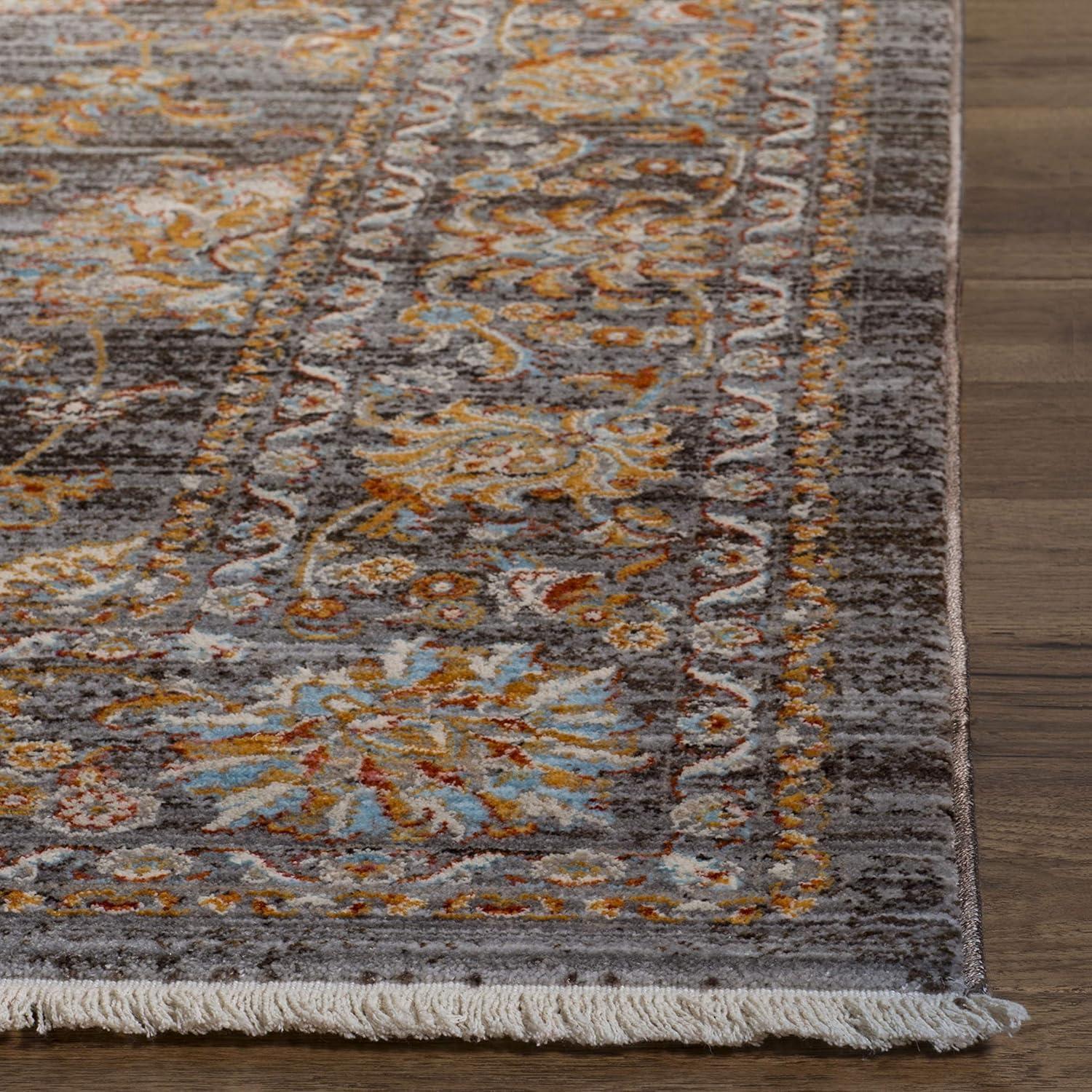 SAFAVIEH Vintage Persian Maggie Distressed Polyester Area Rug, Light Brown/Multi, 8' x 10'