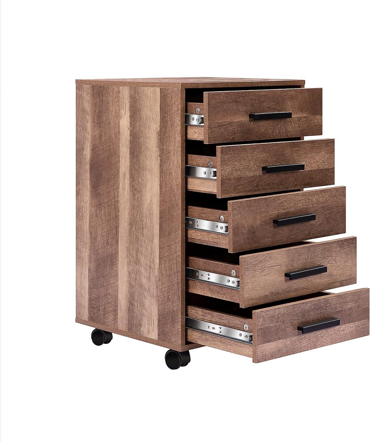 Chestnut MDF 5-Drawer Vertical Dresser with Casters