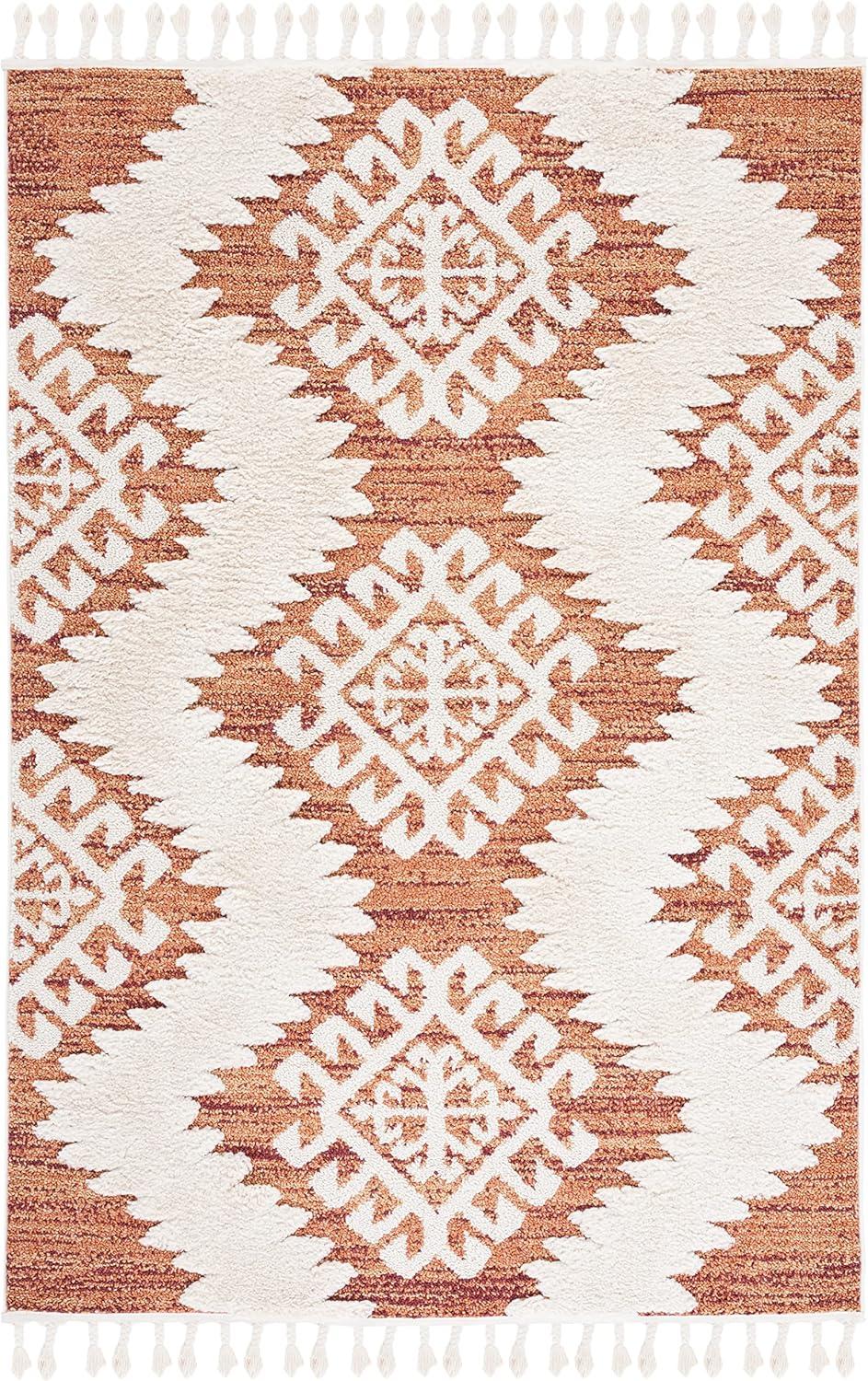 Moroccan Tassel Shag MTS652 Power Loomed Indoor Area Rug - Orange/Ivory - 5'3"x7'6" - Safavieh