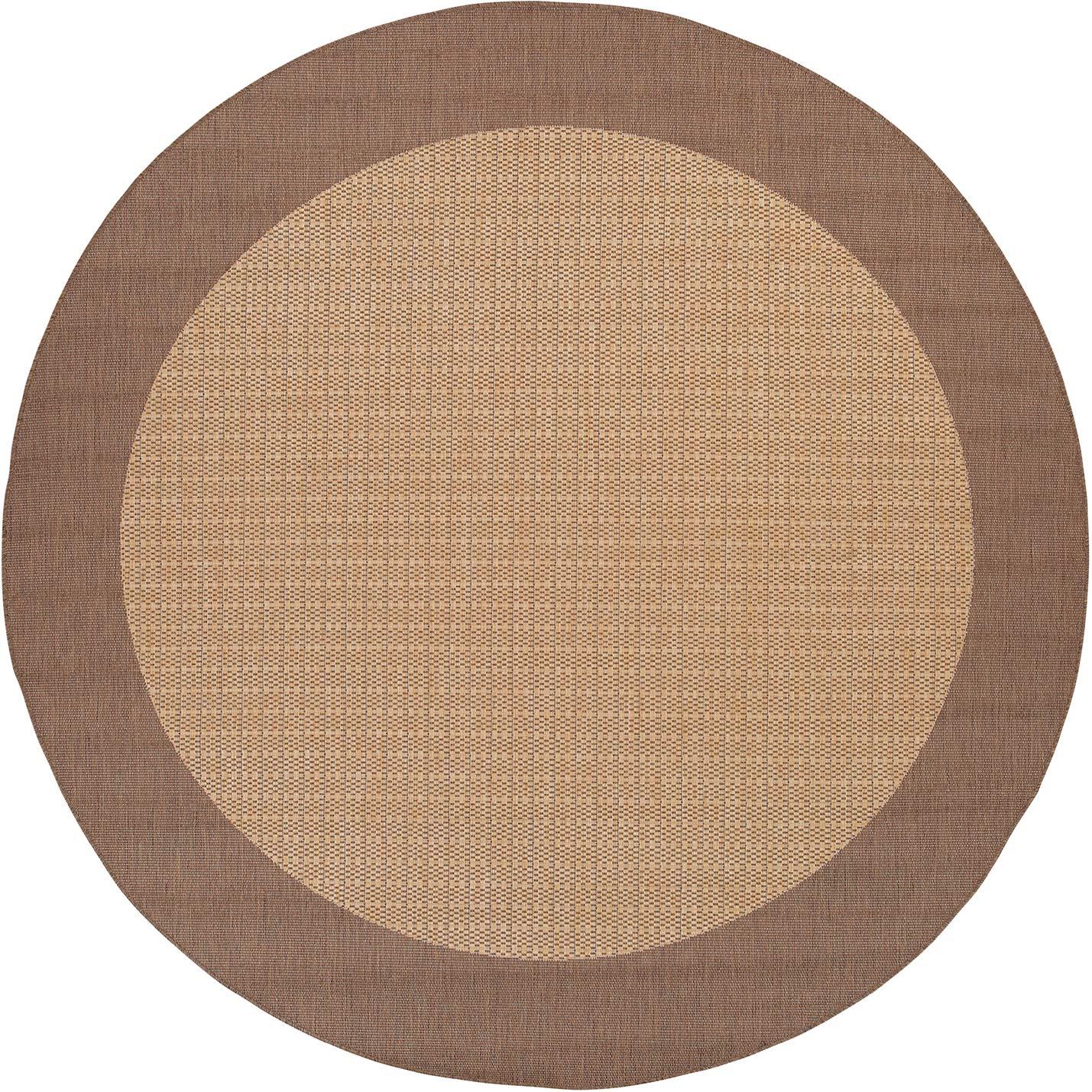 Couristan Recife Checkered Field Indoor / Outdoor Area Rug, Natural- Cocoa, 7'6" Round