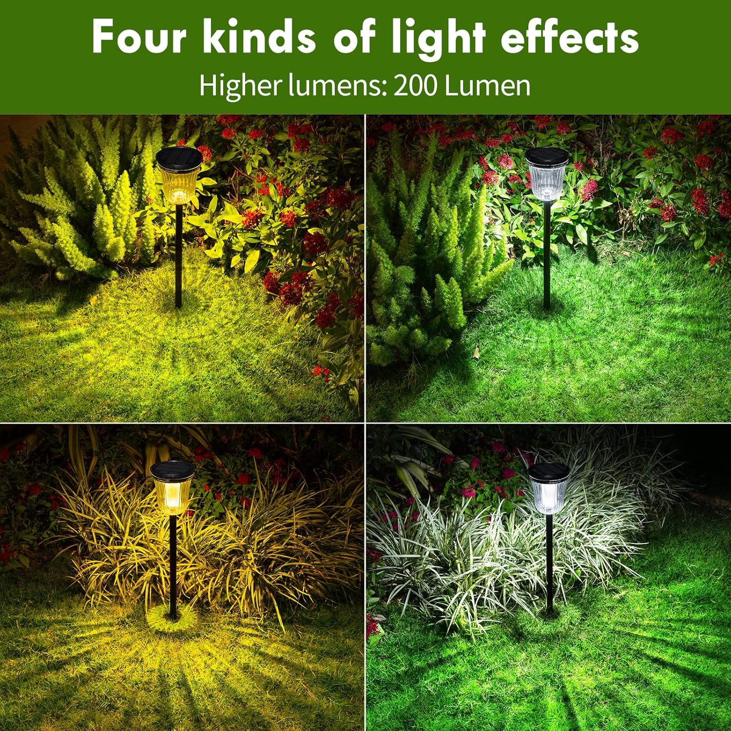 JSOT 4 Pack Solar Pathway Lights Outdoor Waterproof, 200LM Solar Path Lights, Super Bright Solar Garden Lights for Yard Lawn Walkway Driveway, Warm/White Light