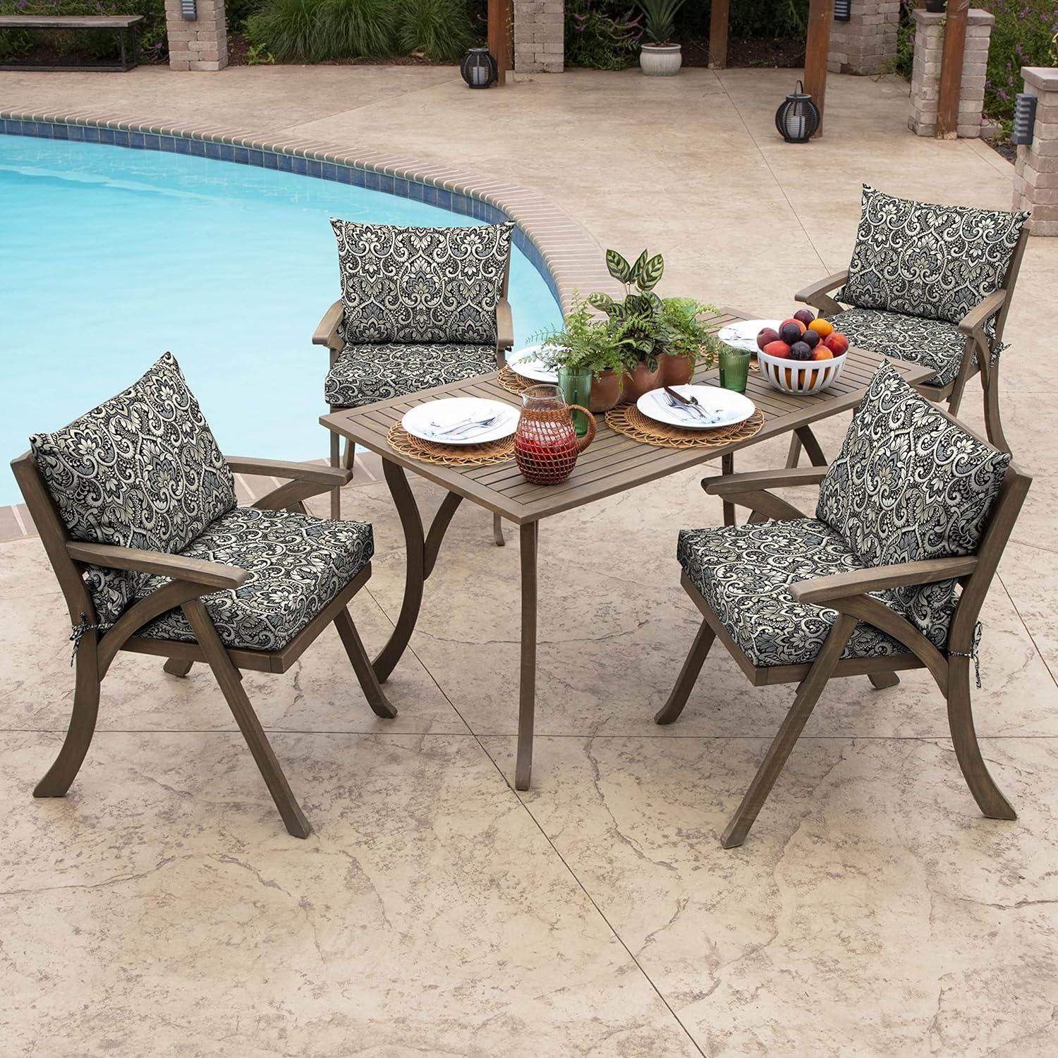 Arden Selections Outdoor Dining Chair Cushion Set 21 x 21, Black Aurora Damask