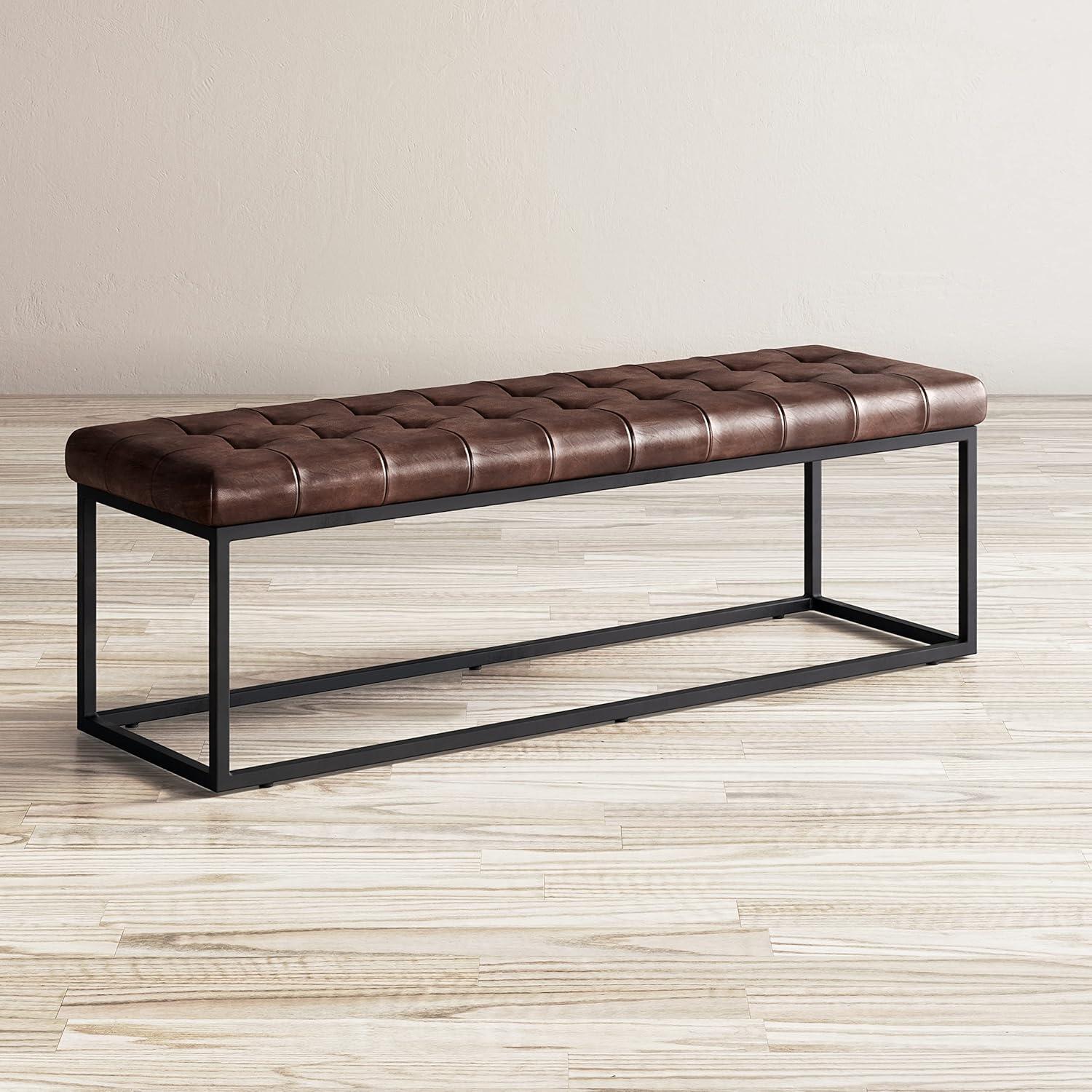 Global Archive 55" Genuine Distressed Leather Ottoman Bench