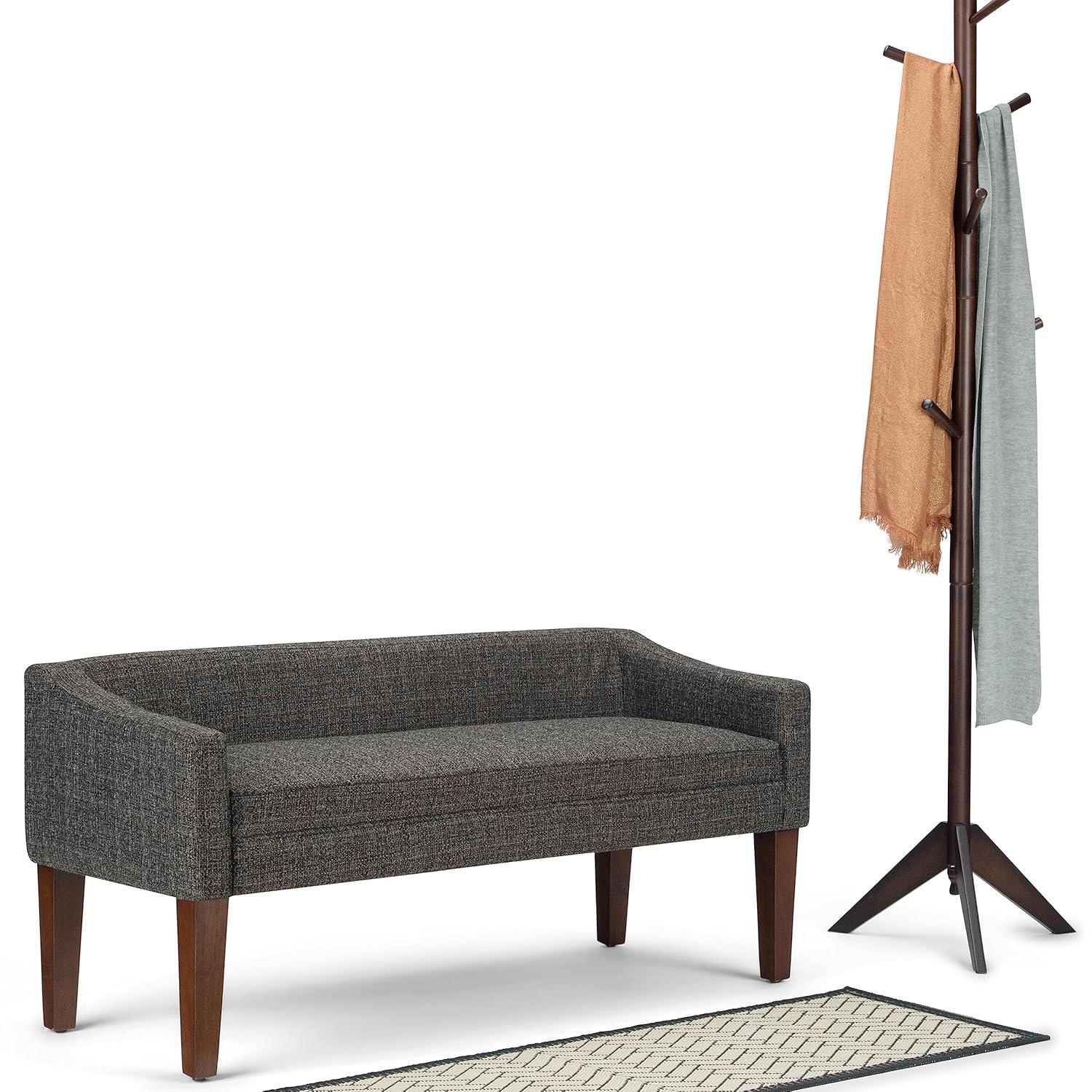 Simpli Home Parris 50"W Upholstered Contemporary Fabric Entryway Bench with Low-Profile Back and Swooped Arms