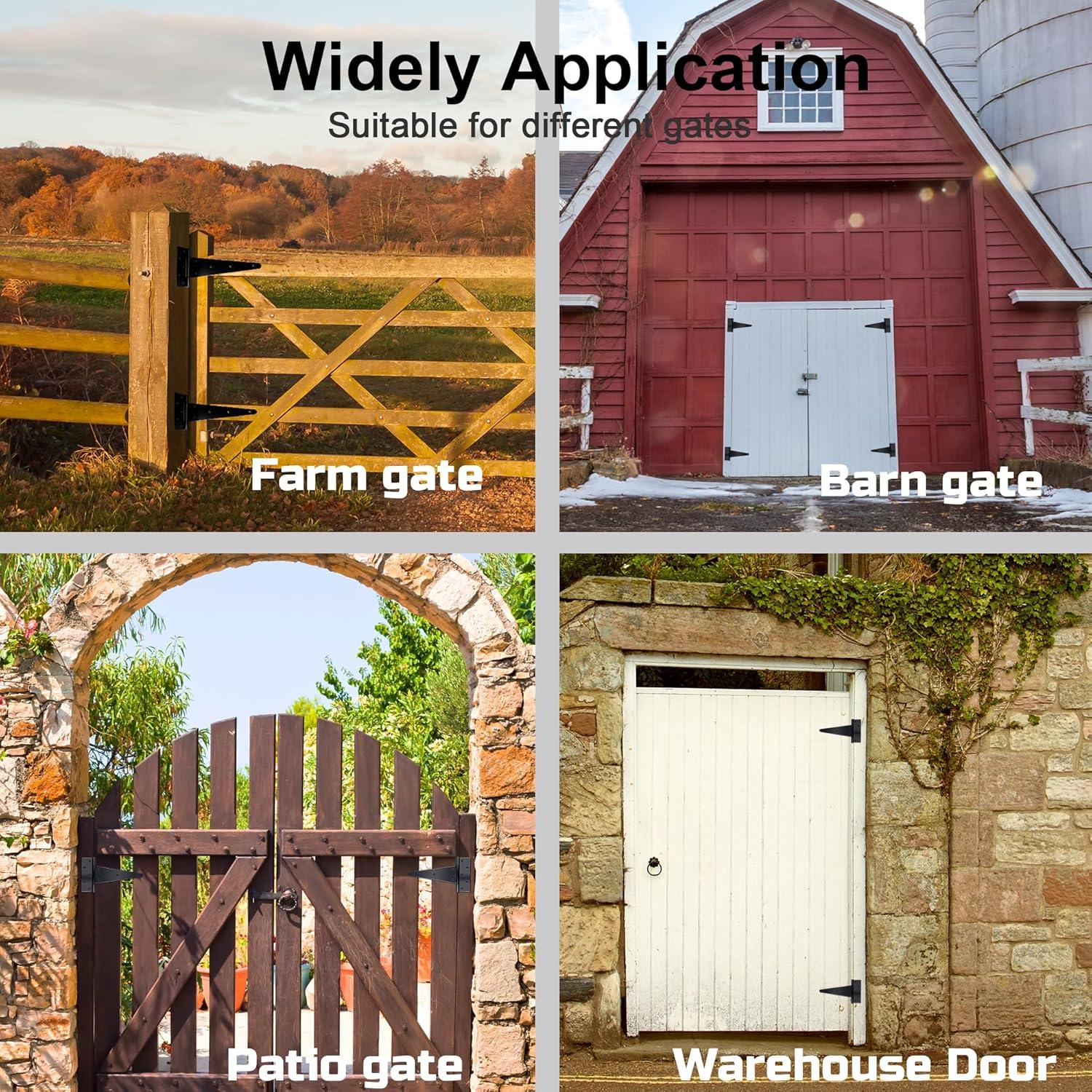 2PCS 8 Inches T Shape Rustproof Iron Light Duty Shed Hinge Gate Strap Hinge Door Gates Hinges (Black)