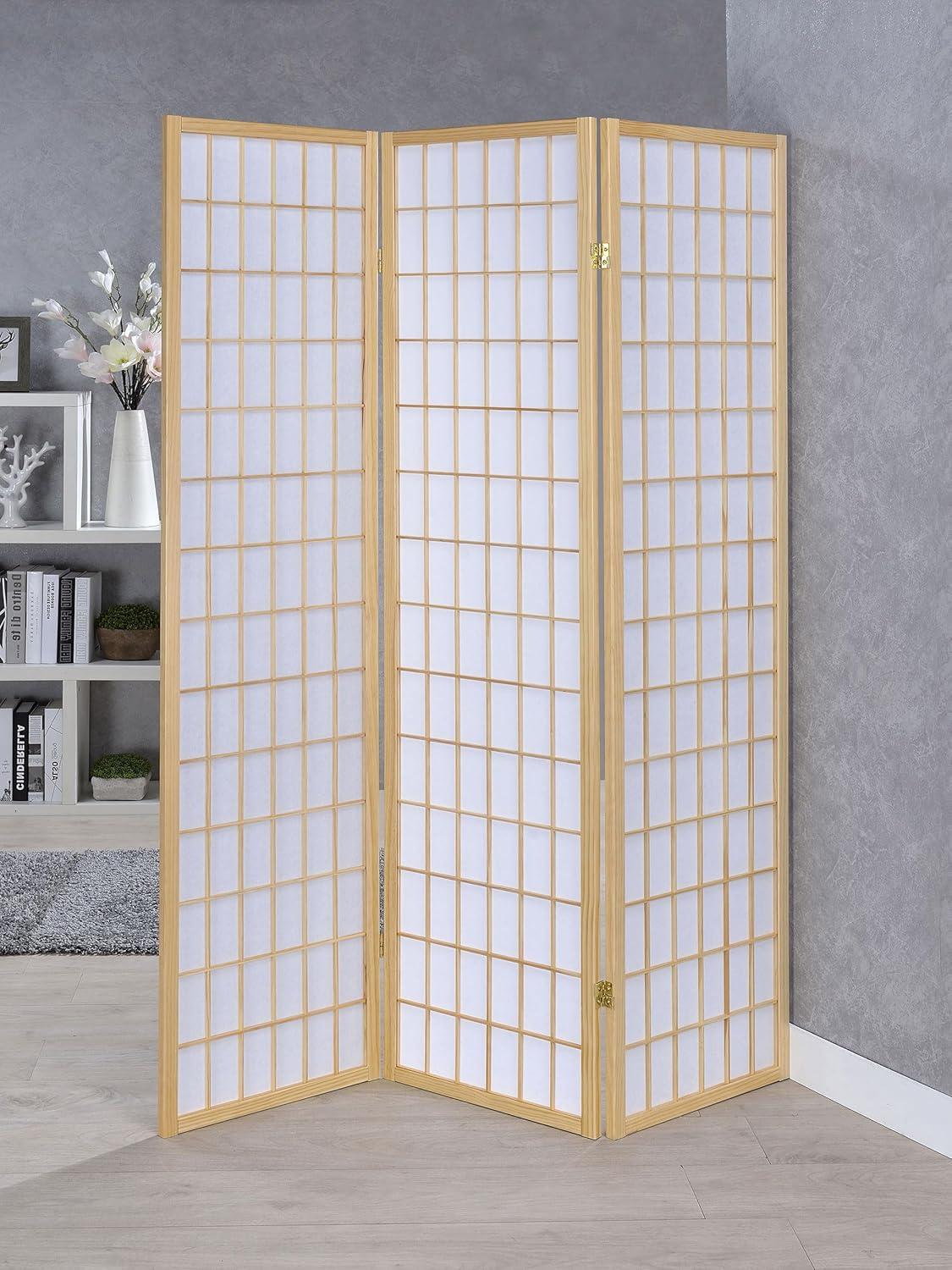 Gold and White 3-Panel Shoji Folding Room Divider