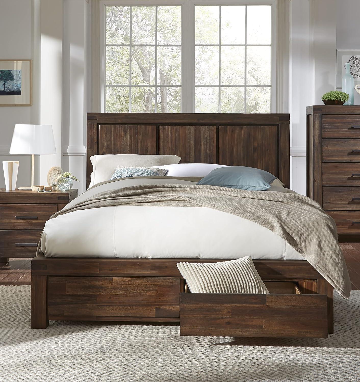 Modus Furniture Solid Wood Footboard-Storage Bed, California King, Meadow - Brick Brown