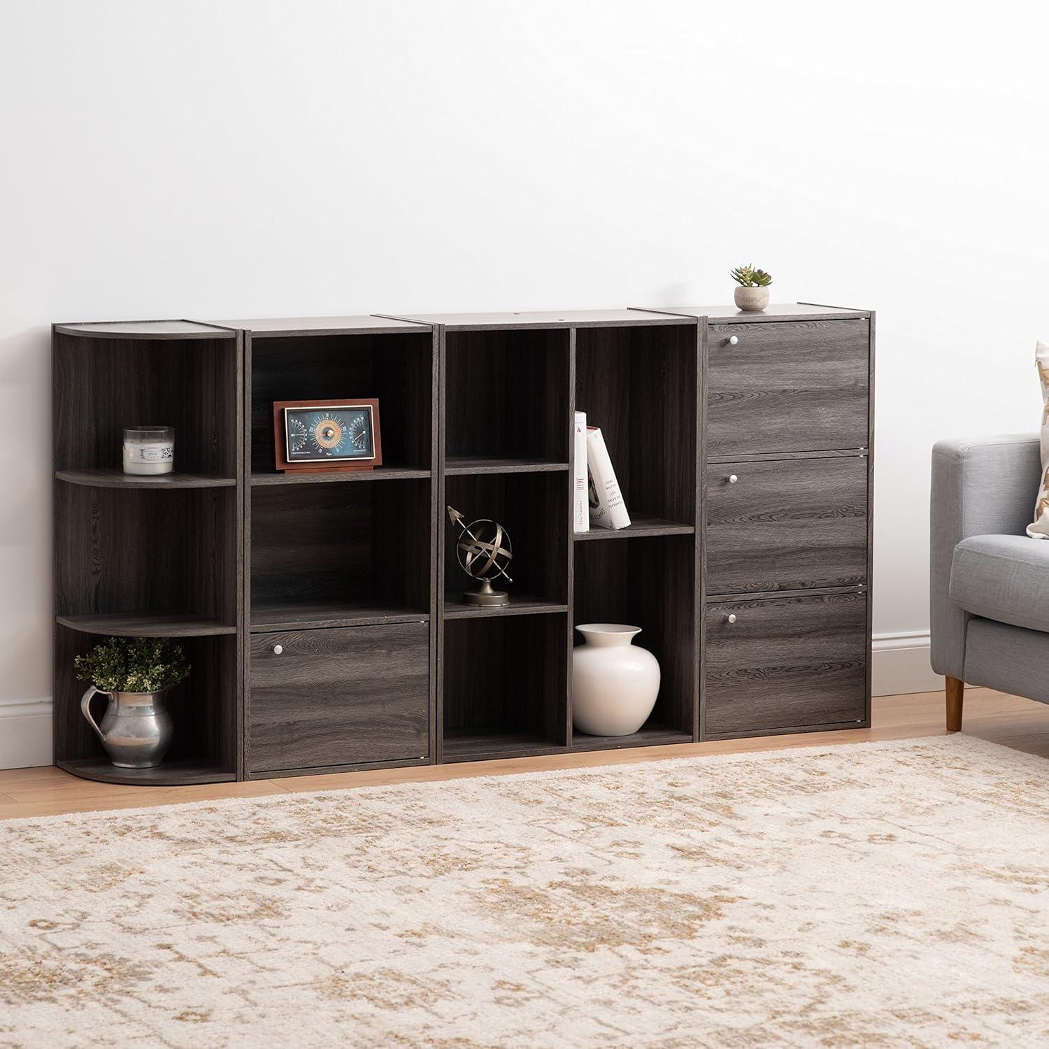 Gray 3-Tier Corner Wood Bookshelf for Small Spaces