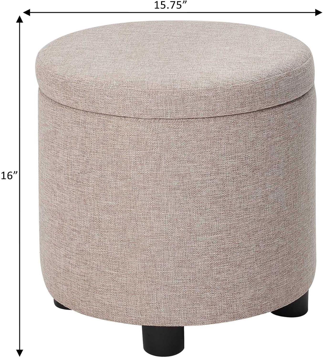 Designs4Comfort Round Accent Storage Ottoman with Reversible Tray Lid, Tan Fabric