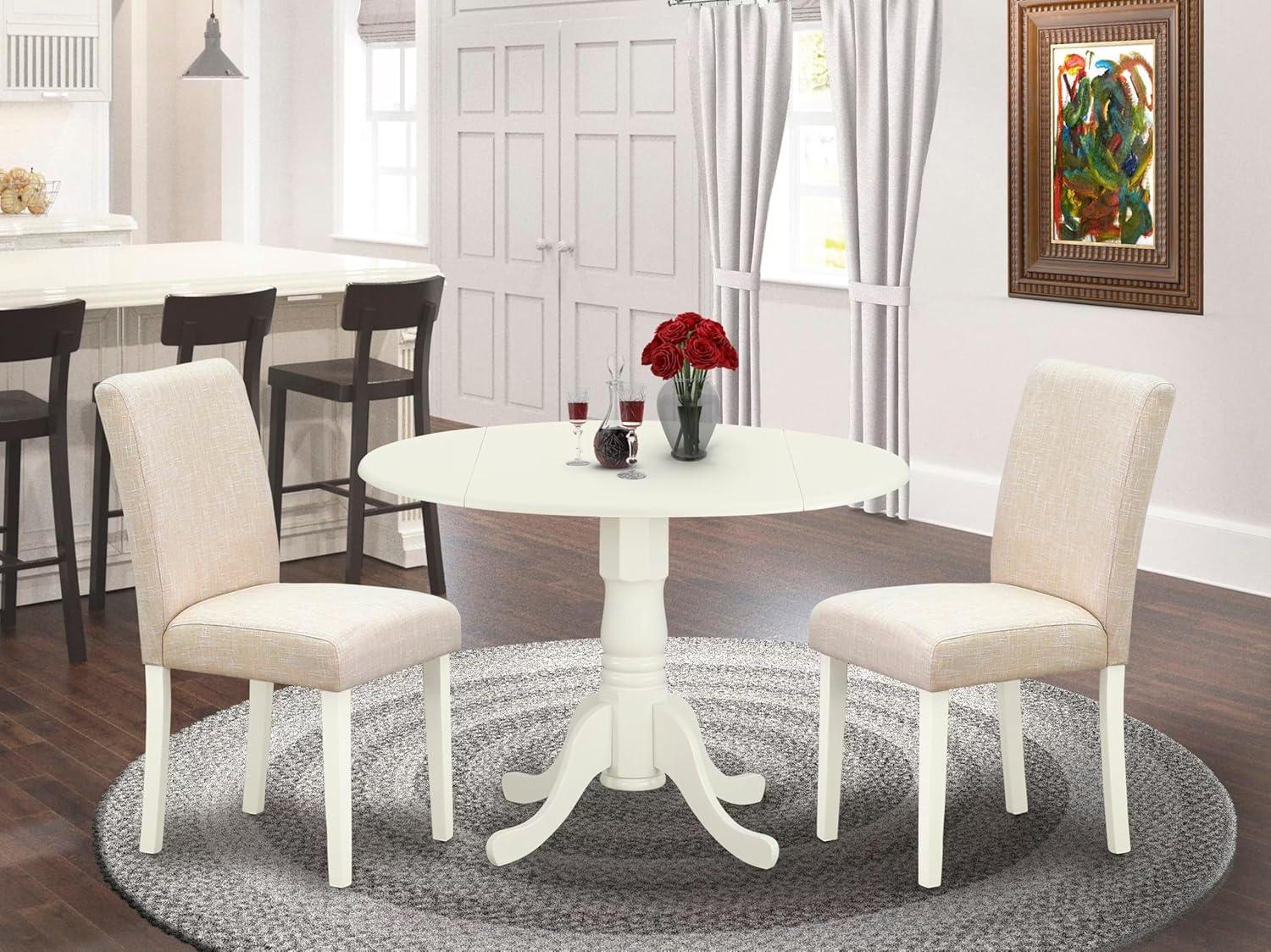 East West Furniture Dublin 3-piece Wood Dining Set with Linen Seat in White