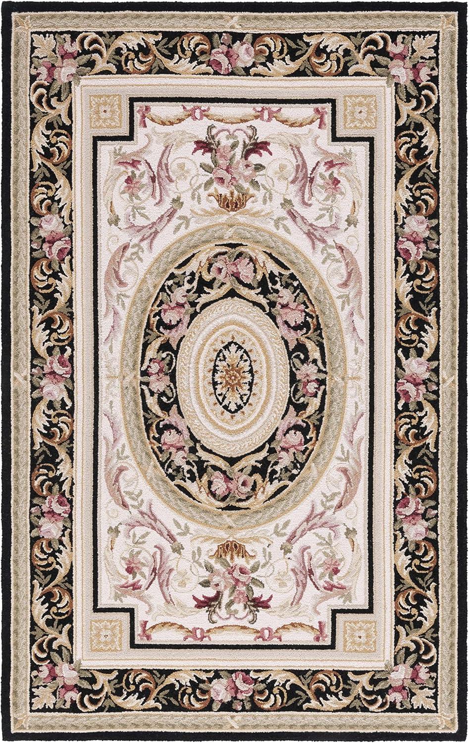 SAFAVIEH Chelsea Patton Floral Wool Area Rug, Ivory/Black, 3'9" x 5'9"