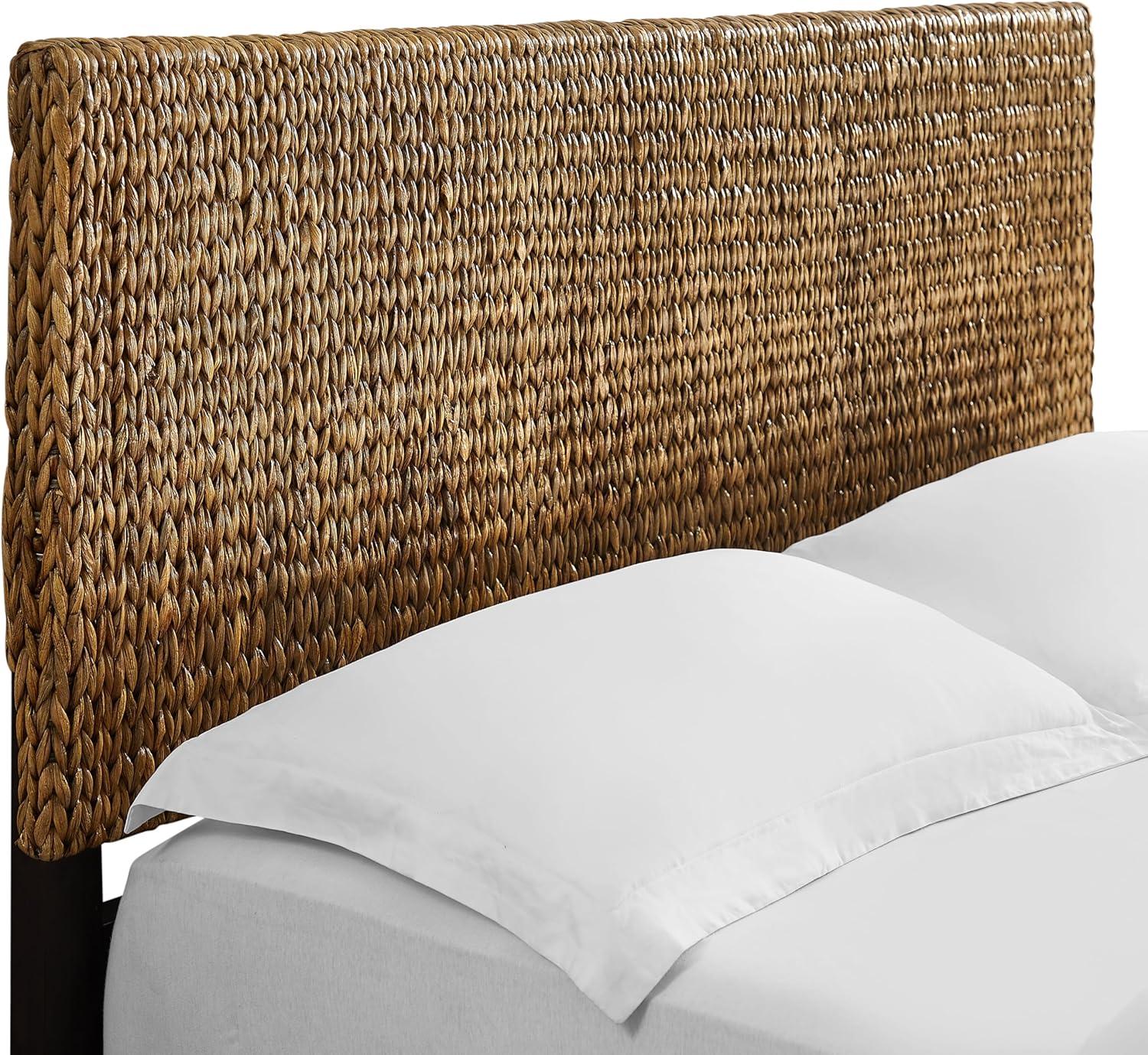 King Size Handwoven Seagrass and Mahogany Headboard