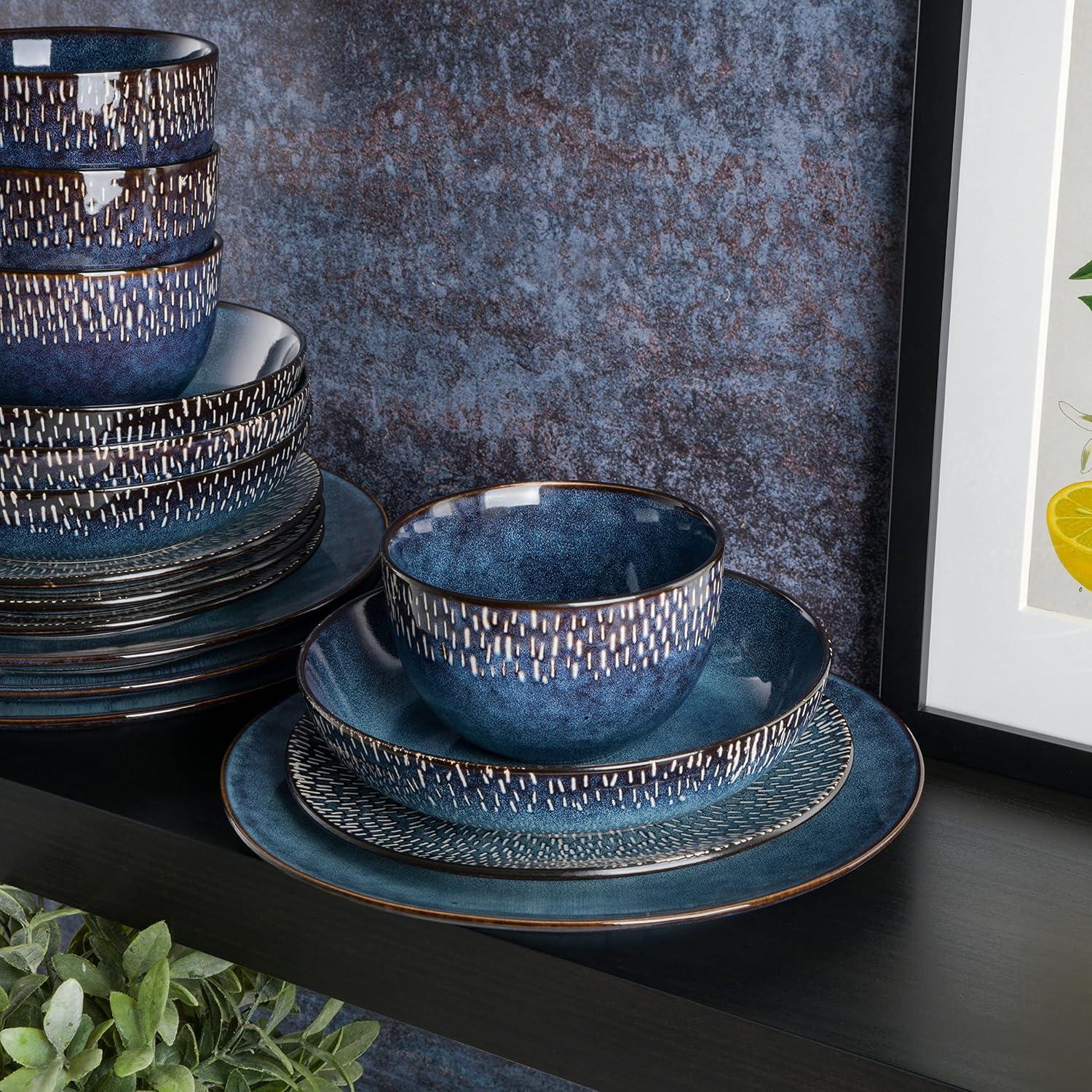 Cobalt Blue Ceramic 16-Piece Dinnerware Set for 4