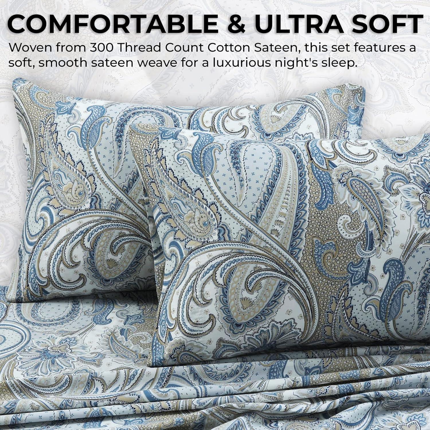 100% Cotton Sateen Paisley Sheet Set