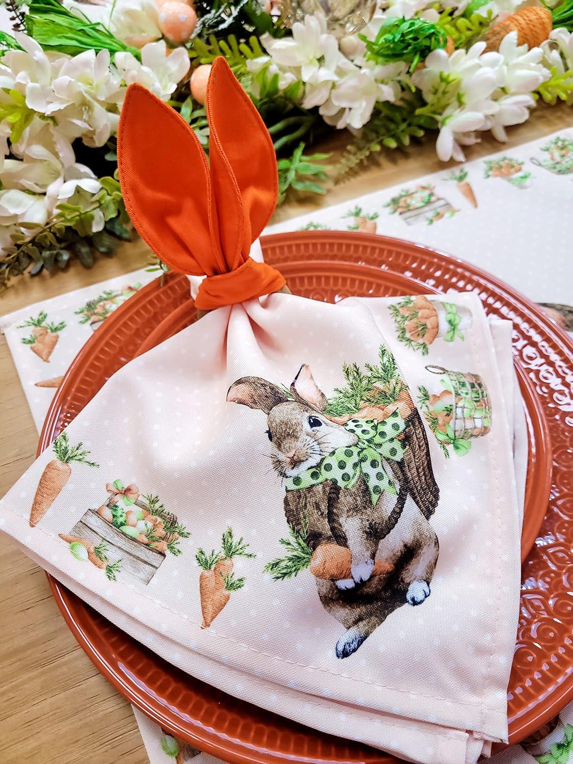 | Set of 4 Bunny Ears Napkin Rings | Home Decor, Dining Table Decor | Easter Decorations for Table (Orange)