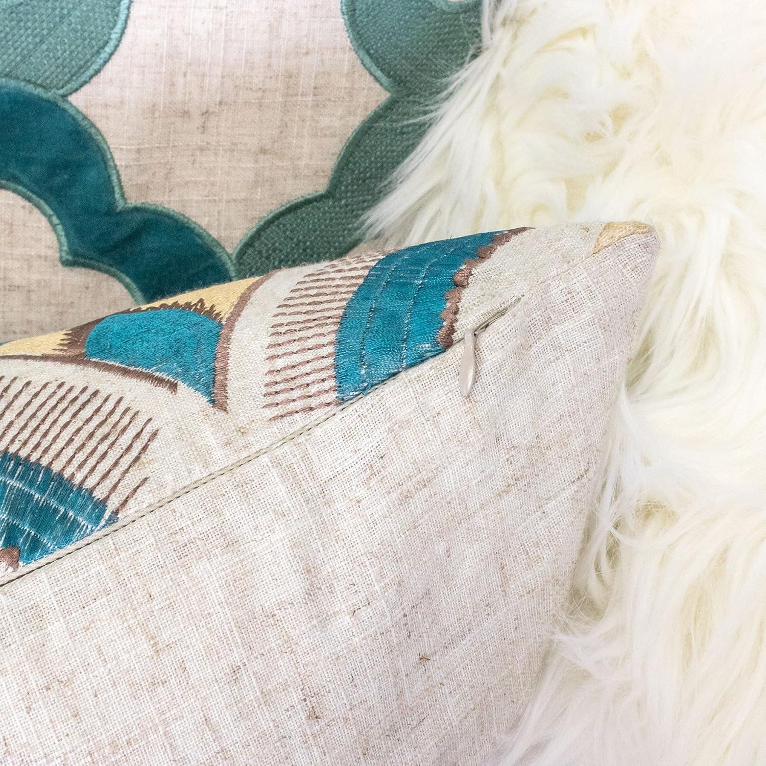 Homey Cozy Amy 20" Square Embroidery Fabric Decorative Throw Pillow in Natural