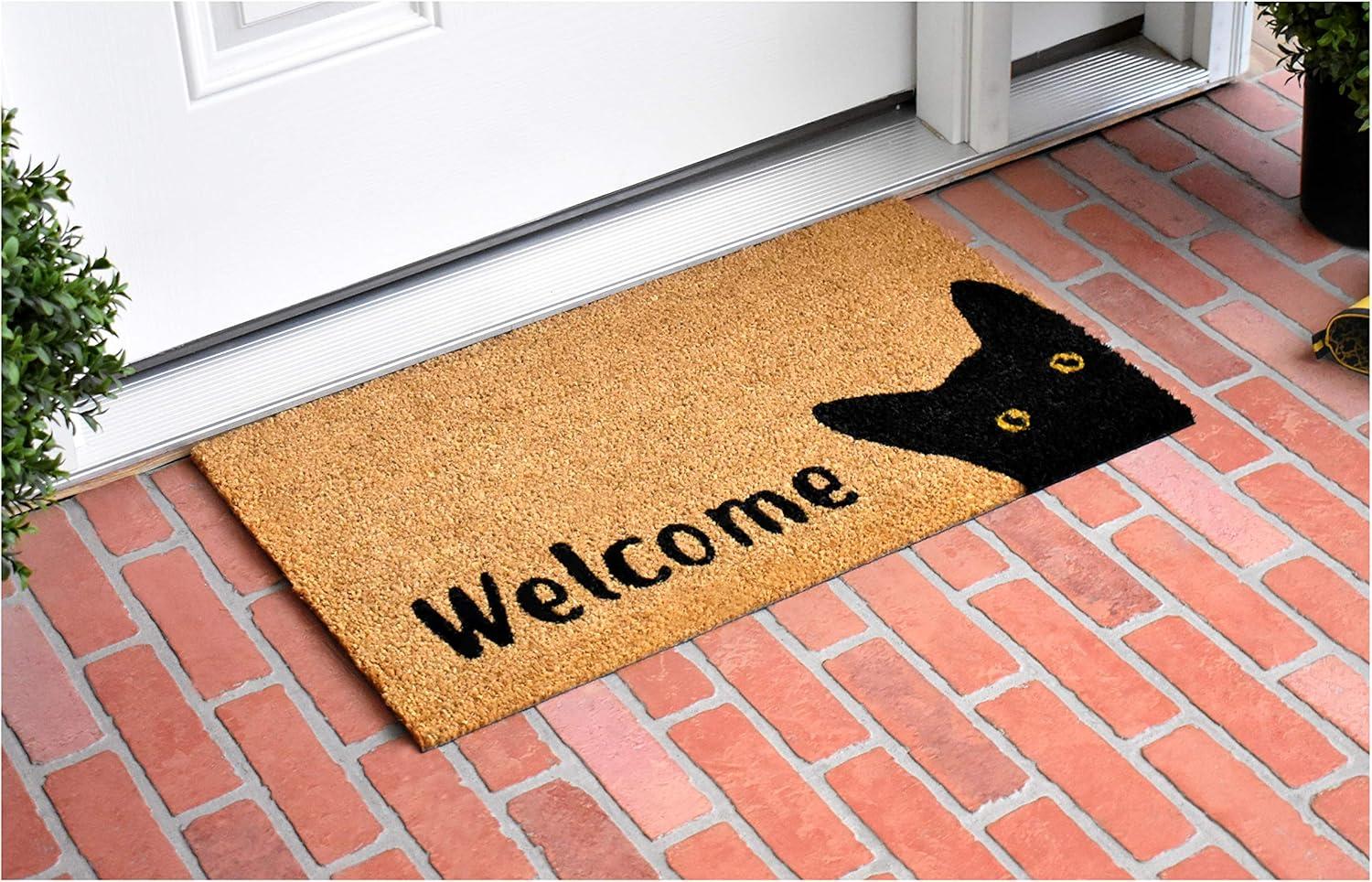 Natural Coir and Vinyl Kitty Welcome Doormat, 17" x 29"