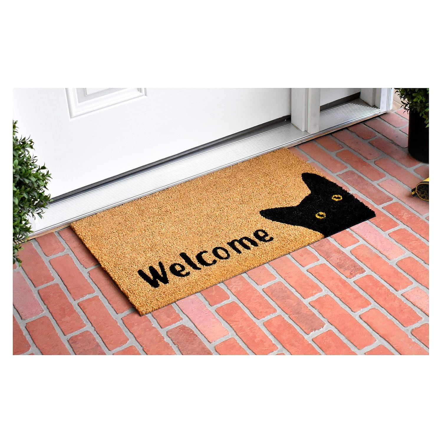 Natural Coir and Vinyl Kitty Welcome Doormat, 17" x 29"