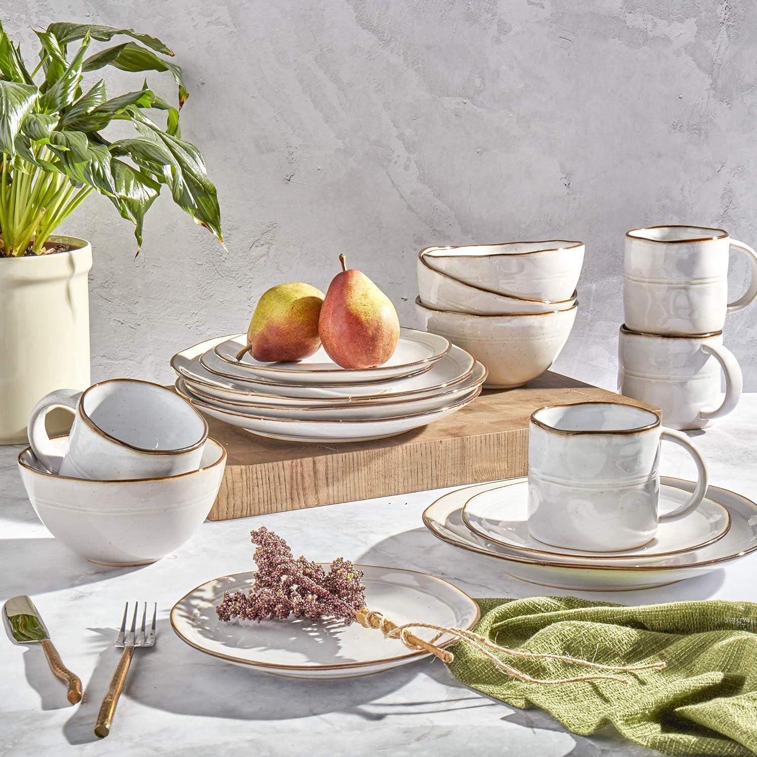 Geneva Speckled White Ceramic 16-Piece Dinnerware Set