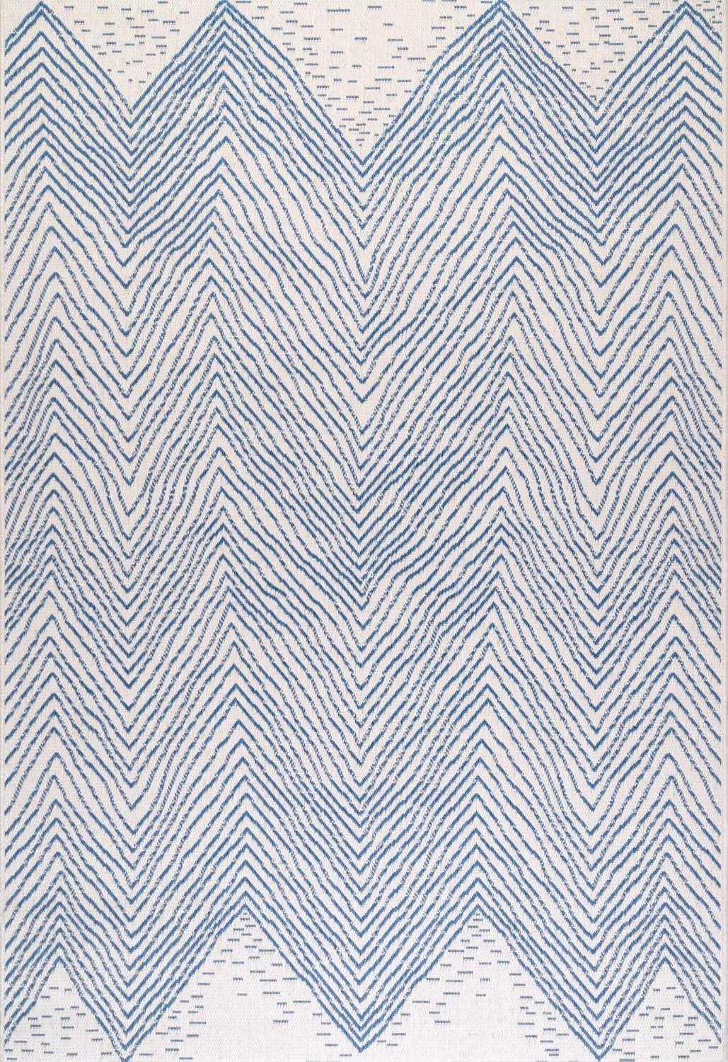 Dunham Abstract Indoor/Outdoor Area Rug for Living Room Patio Deck Front Porch Kitchen, Blue/Ivory