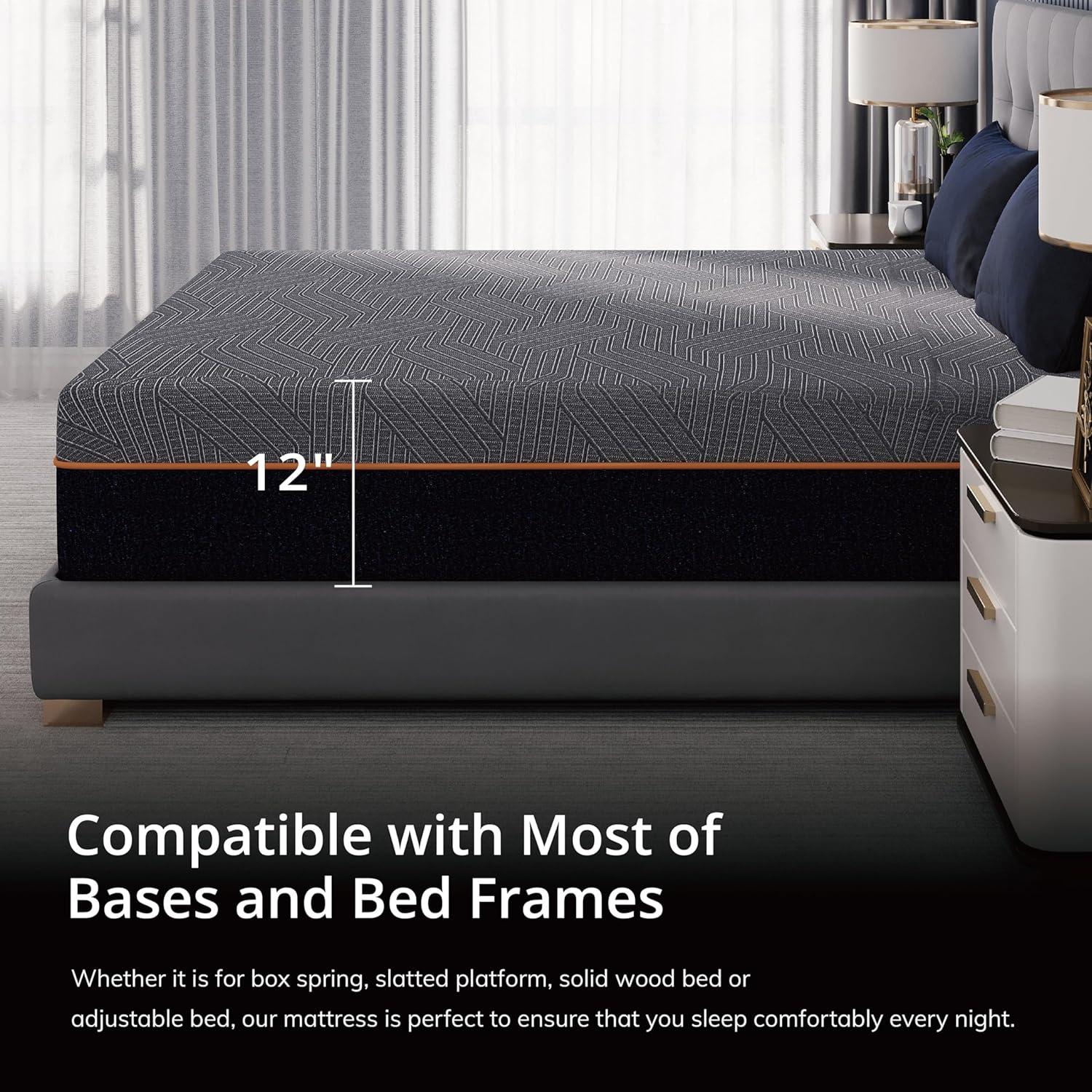 MLILY Ego Black 12 inch King Mattress in a Box, Gel Memory Foam Mattress, Medium