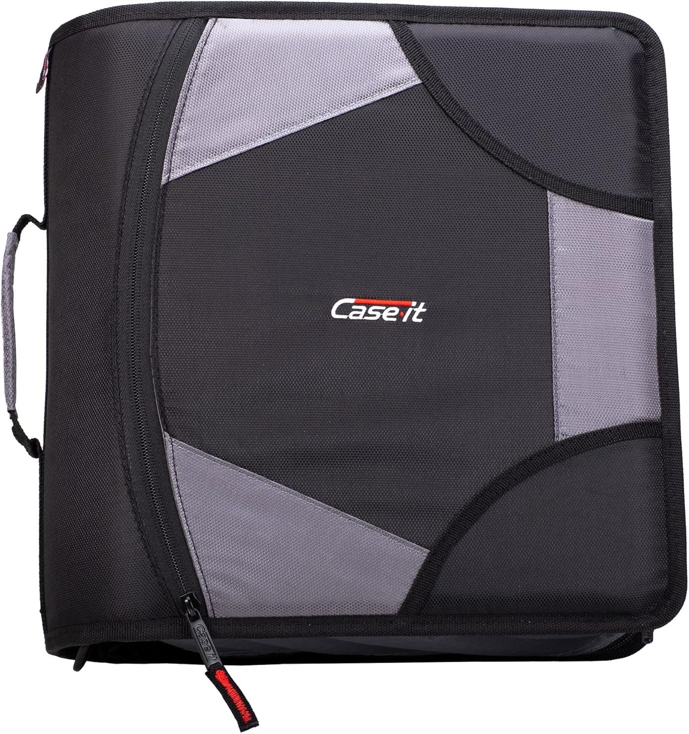Case-it The King Sized Zip Tab Zipper Binder - 4 Inch D-Rings - 5 Subject File Folder - Multiple Pockets - 800 Sheet Capacity - Jet Black