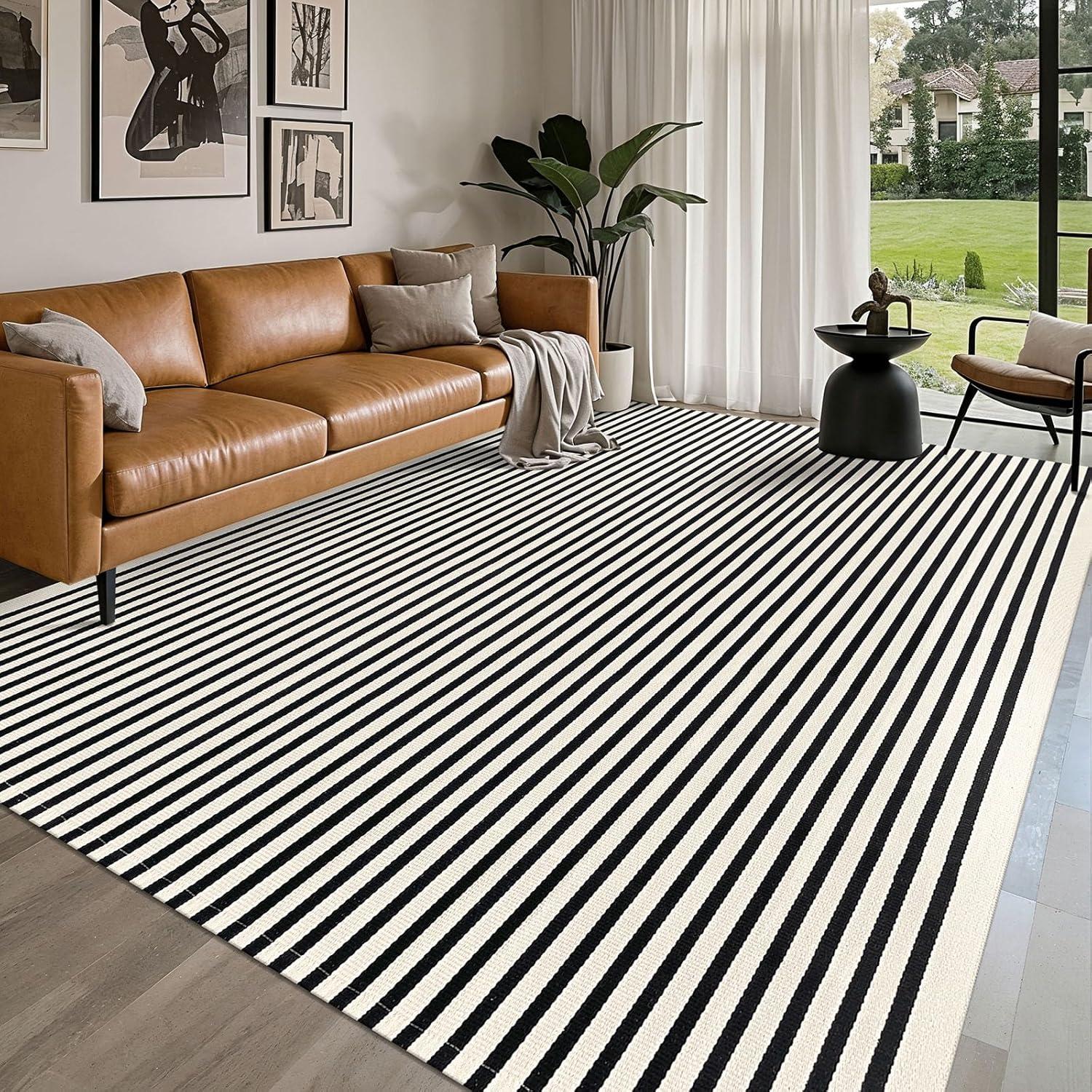 IOHOUZE Navy and White Striped Rug 2'x3' Front Door Rugs, Small Washable Area Rug for Front Porch, Spring Summer Doormats Outdoor Indoor, Cotton Rugs for Entryway Porch Entrance