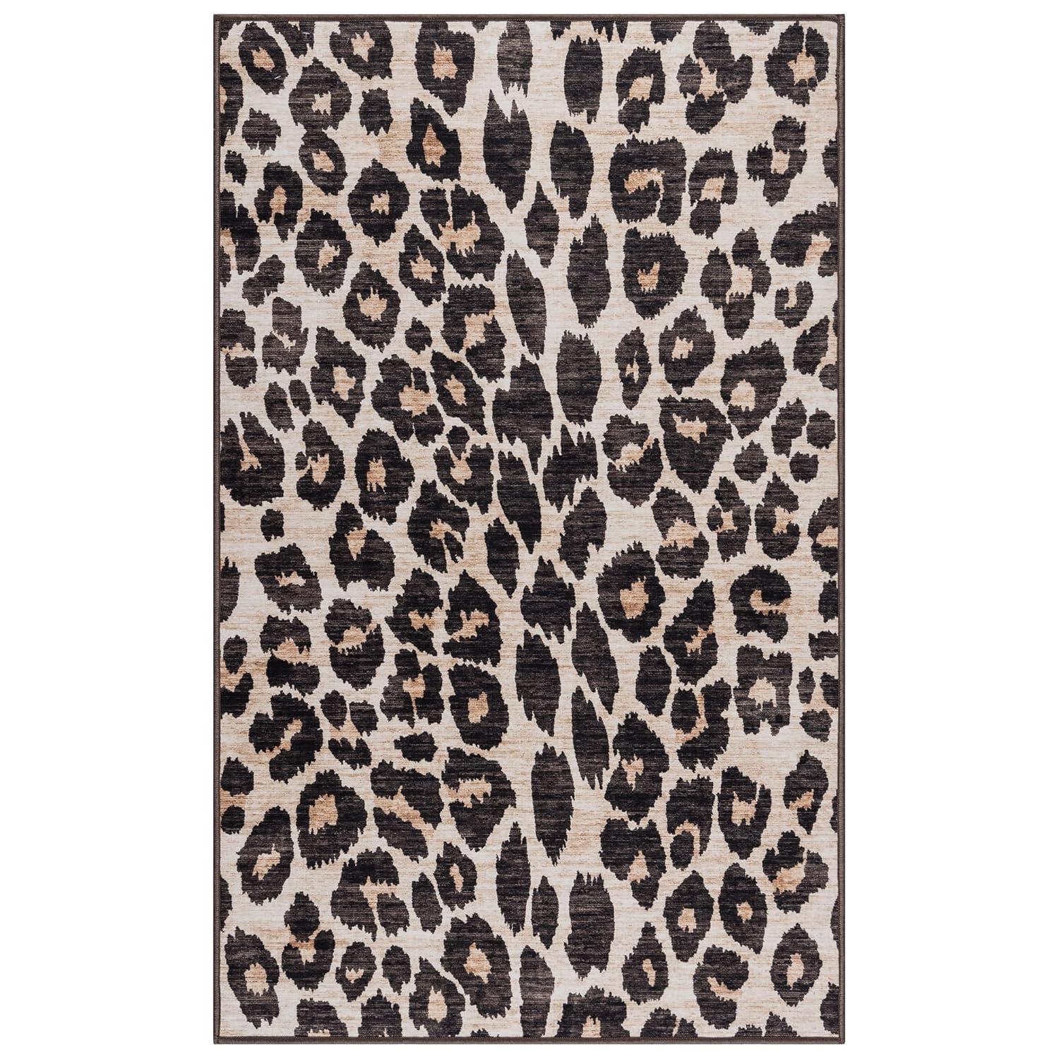 Gertmenian Crystal Print Lennie Leopard Brown Gold Ivory Modern Animal Print Flat Pile Indoor Area Rug