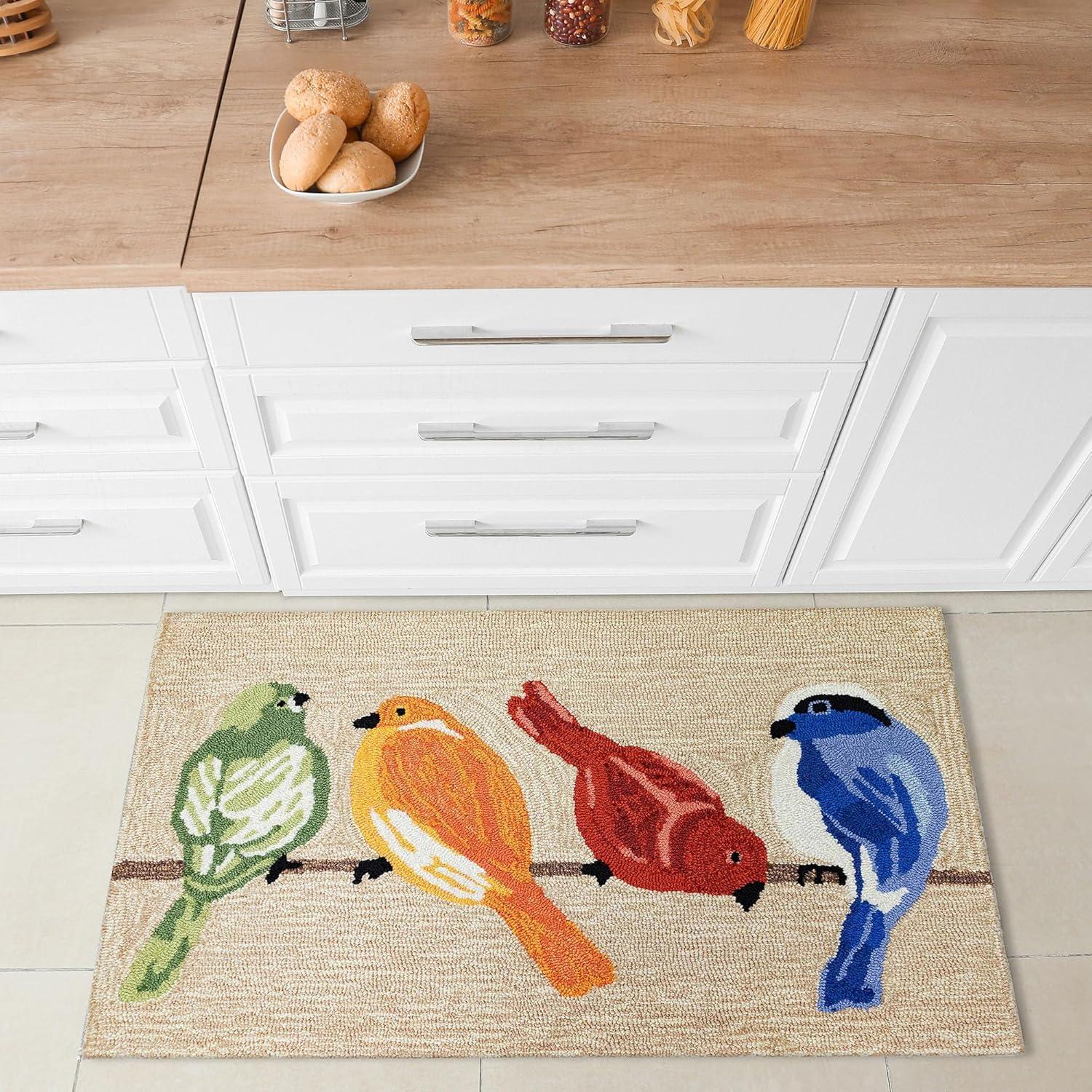 DBK Transitional  Frontporch Birds Indoor/Outdoor Red/Blue/Green Area Rug