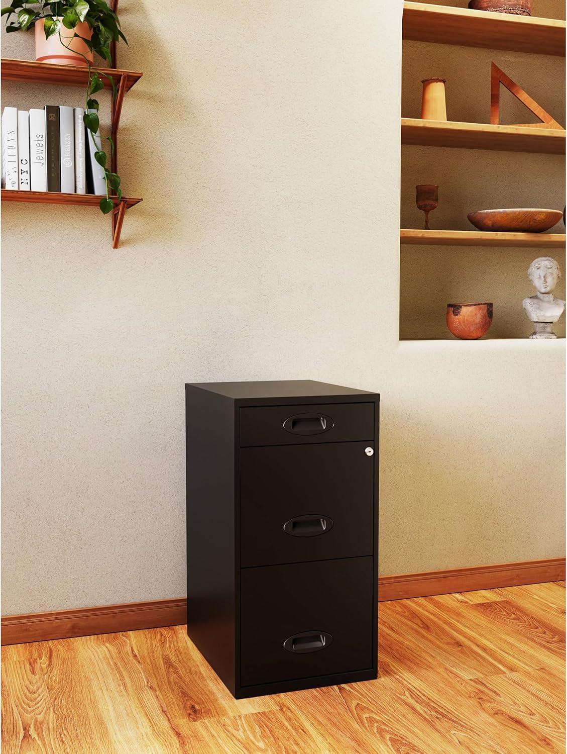 Black 18" Metal 3-Drawer Lockable File Cabinet