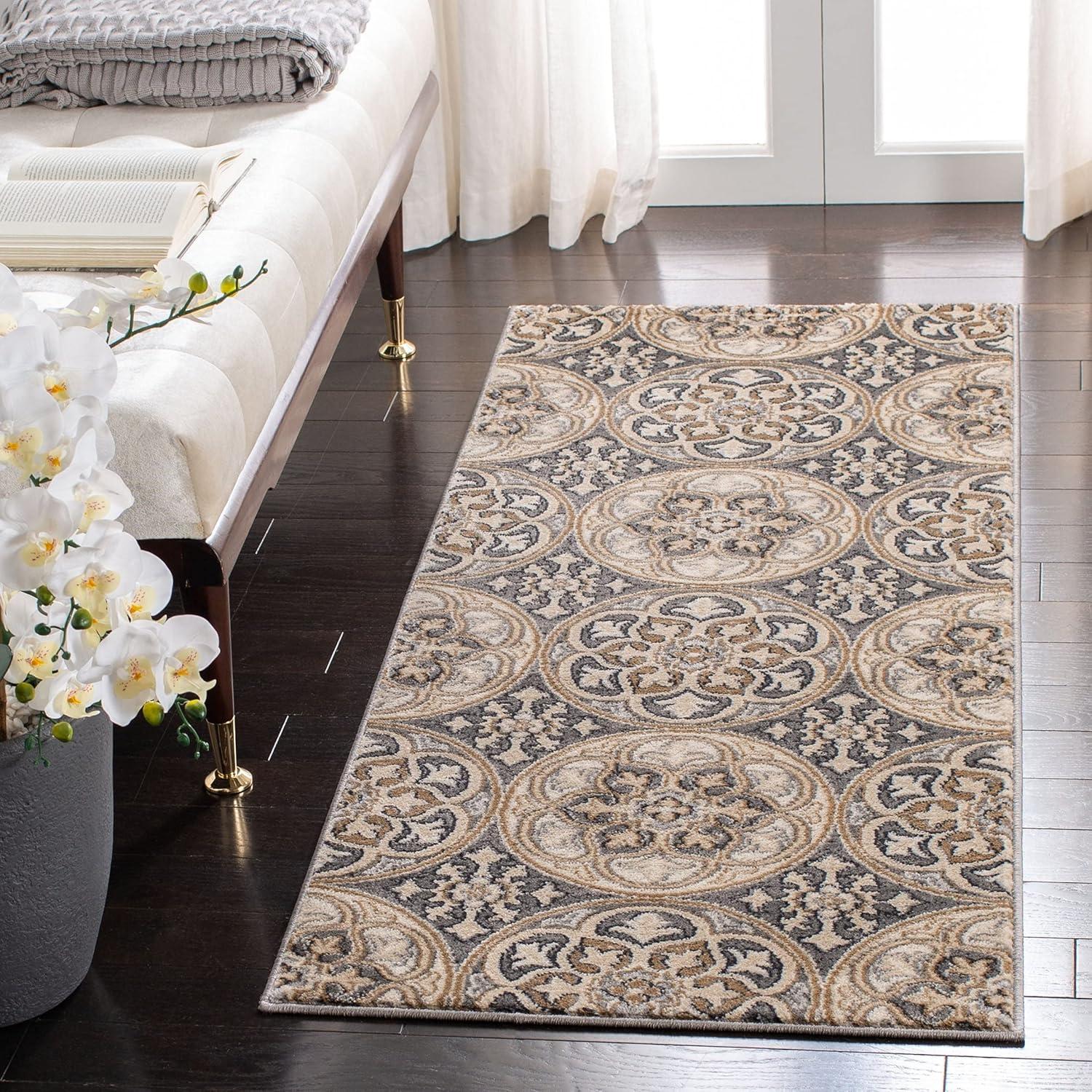 Lyndhurst LNH341 Power Loomed Area Rug - Light Grey/Beige - 8'x11' - Safavieh