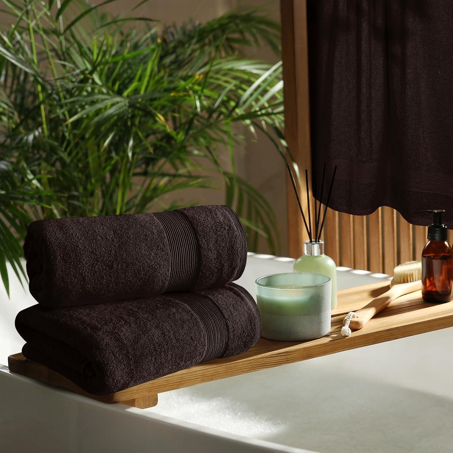 BELIZZI HOME 4 Pack Bath Towel Set 27x54, 100% Ring Spun Cotton, Ultra Soft Highly Absorbent Machine Washable Hotel Spa Quality Bath Towels for Bathroom, 4 Bath Towels Chocolate Brown