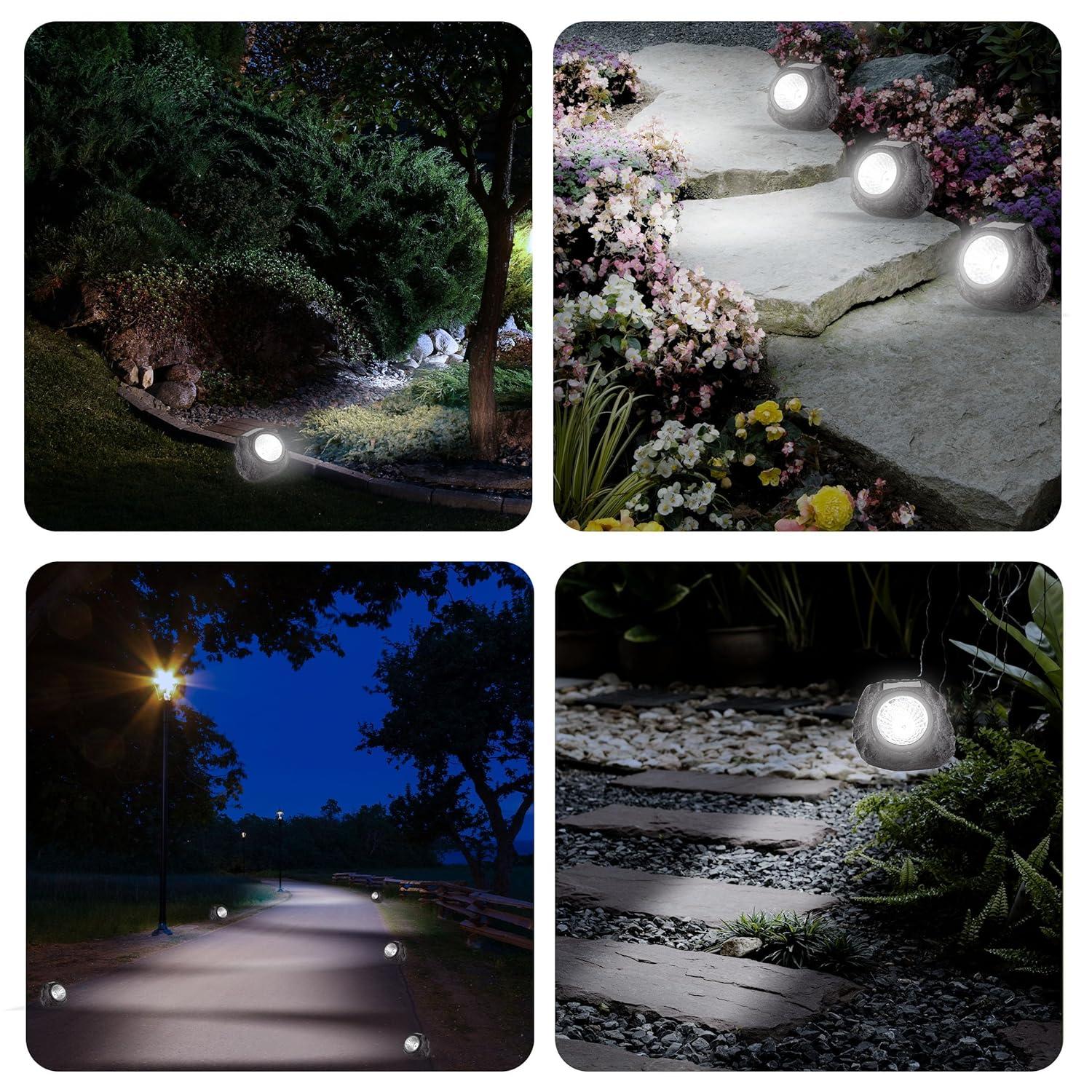 Pure Garden Weather Resistant Solar Rock Lights Outdoor Spot Lights 4-Pack
