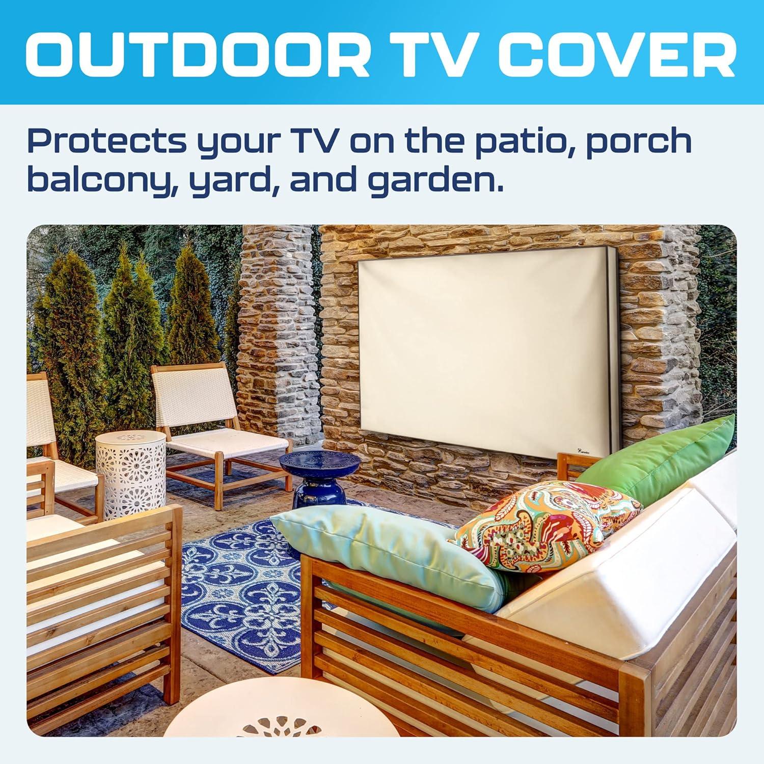 Garnetics 52-55” Outdoor TV Cover Waterproof and Weatherproof Outside Television Protector, Beige