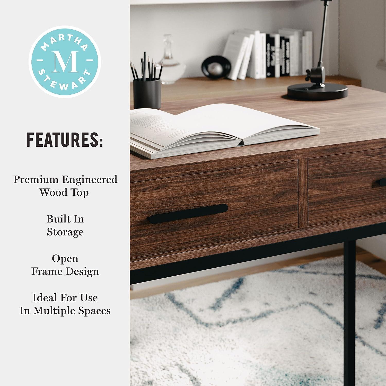 Walnut Wood Grain Desk with Oil Rubbed Bronze Frame and Drawers