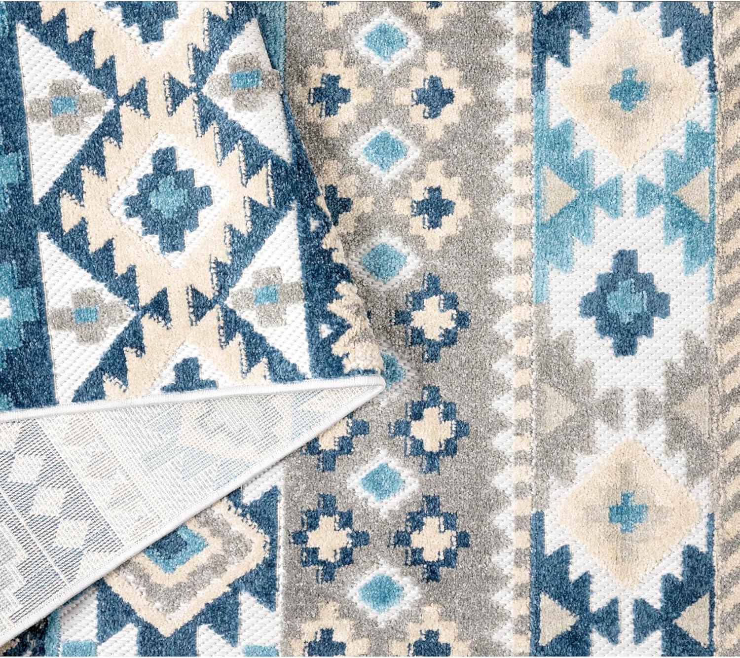 TOWN & COUNTRY EVERYDAY Dahlia Southwestern Stripe Outdoor Rug Blue Multi