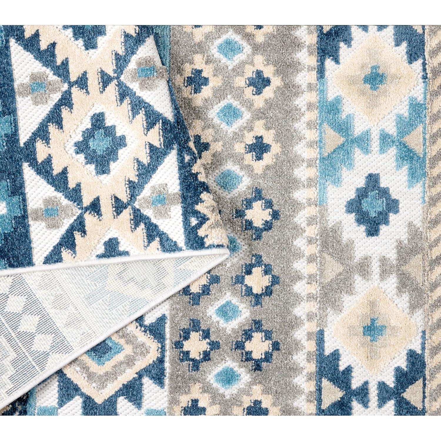 TOWN & COUNTRY EVERYDAY Dahlia Southwestern Stripe Outdoor Rug Blue Multi